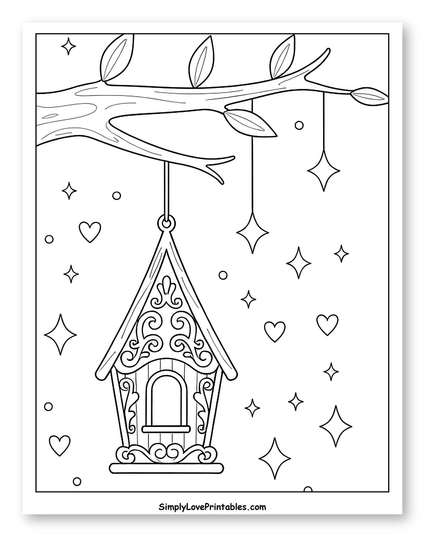 Intricate Birdhouse Hanging from a Magical Branch