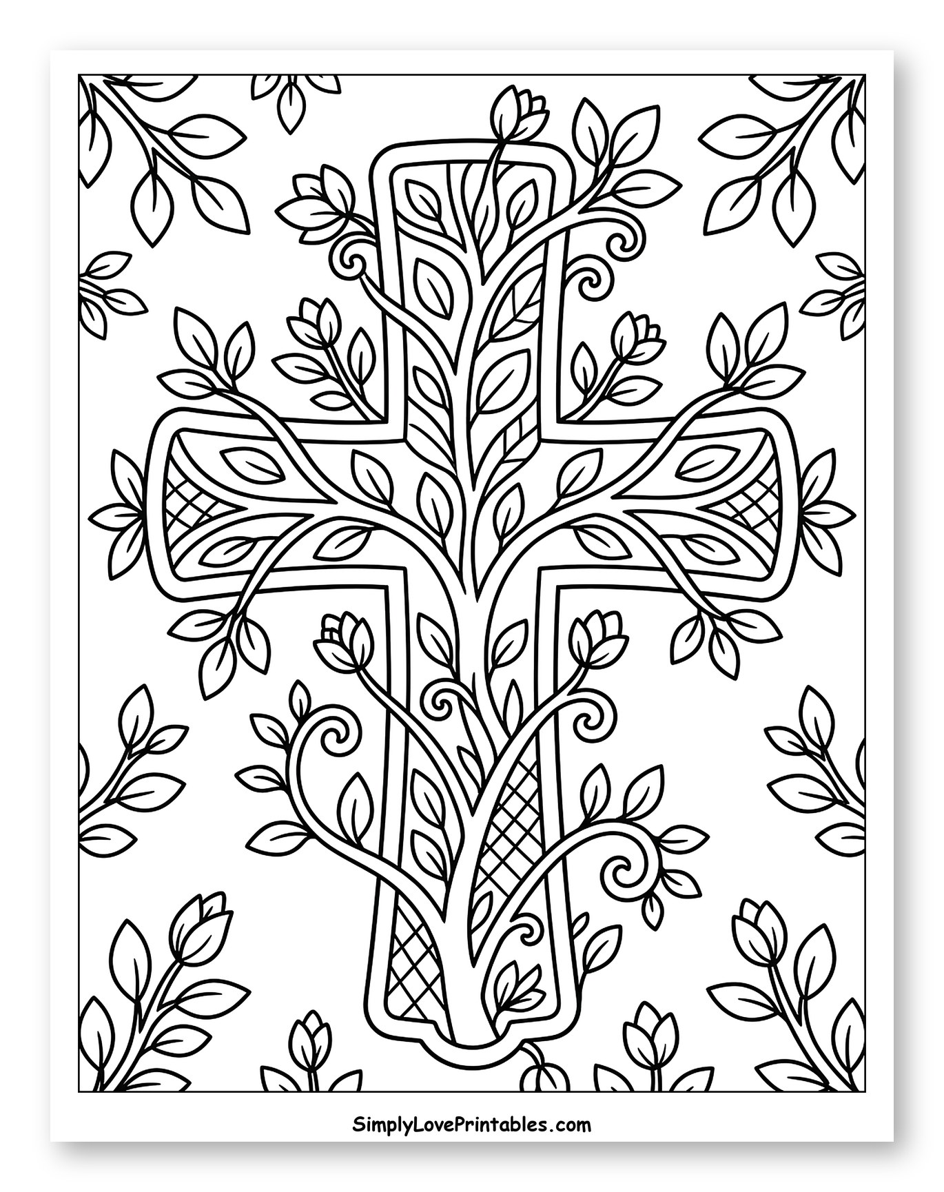 Intricate Cross with Tree of Life Design Coloring Page for Kids