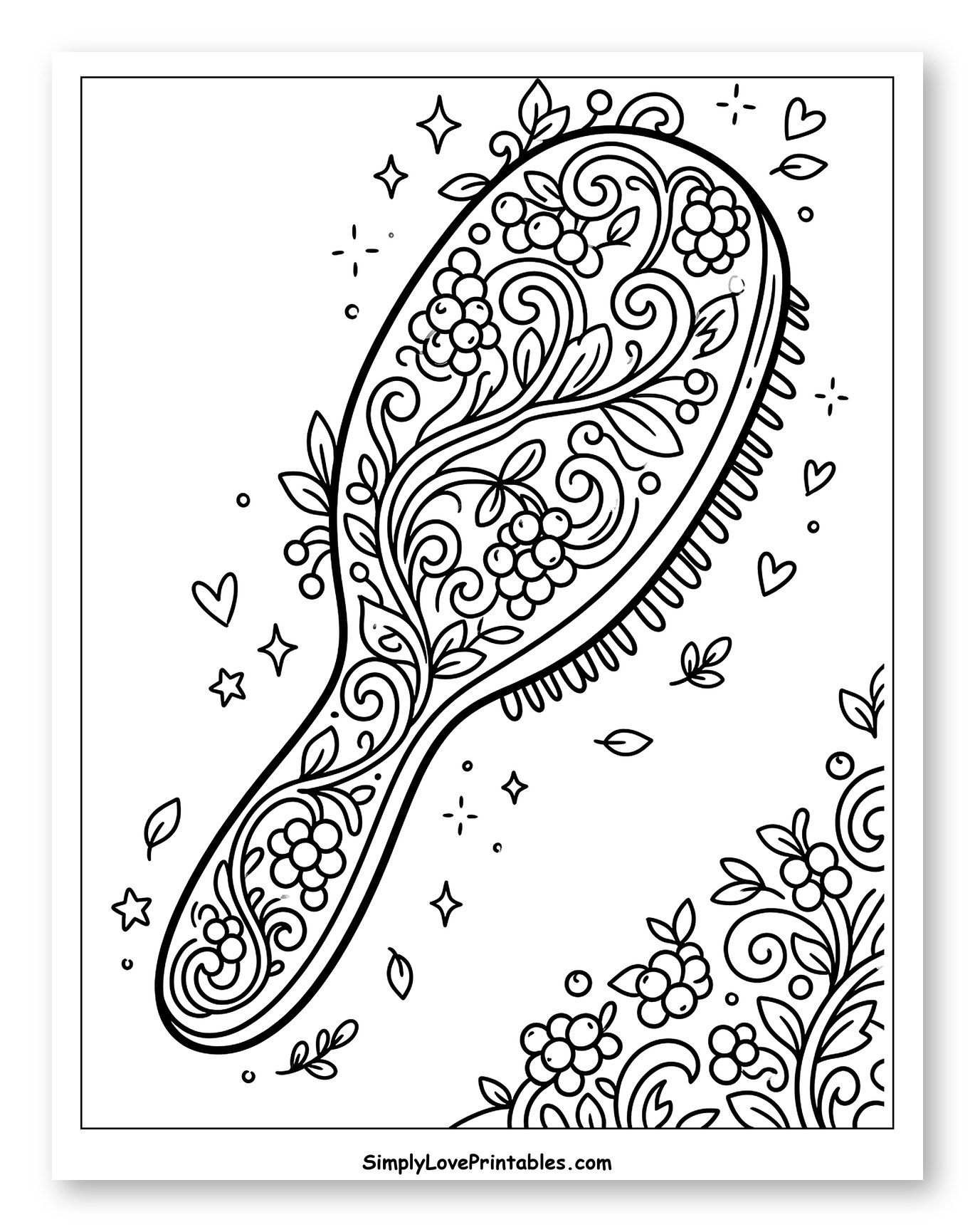 Intricate Floral Hair Brush with Berries