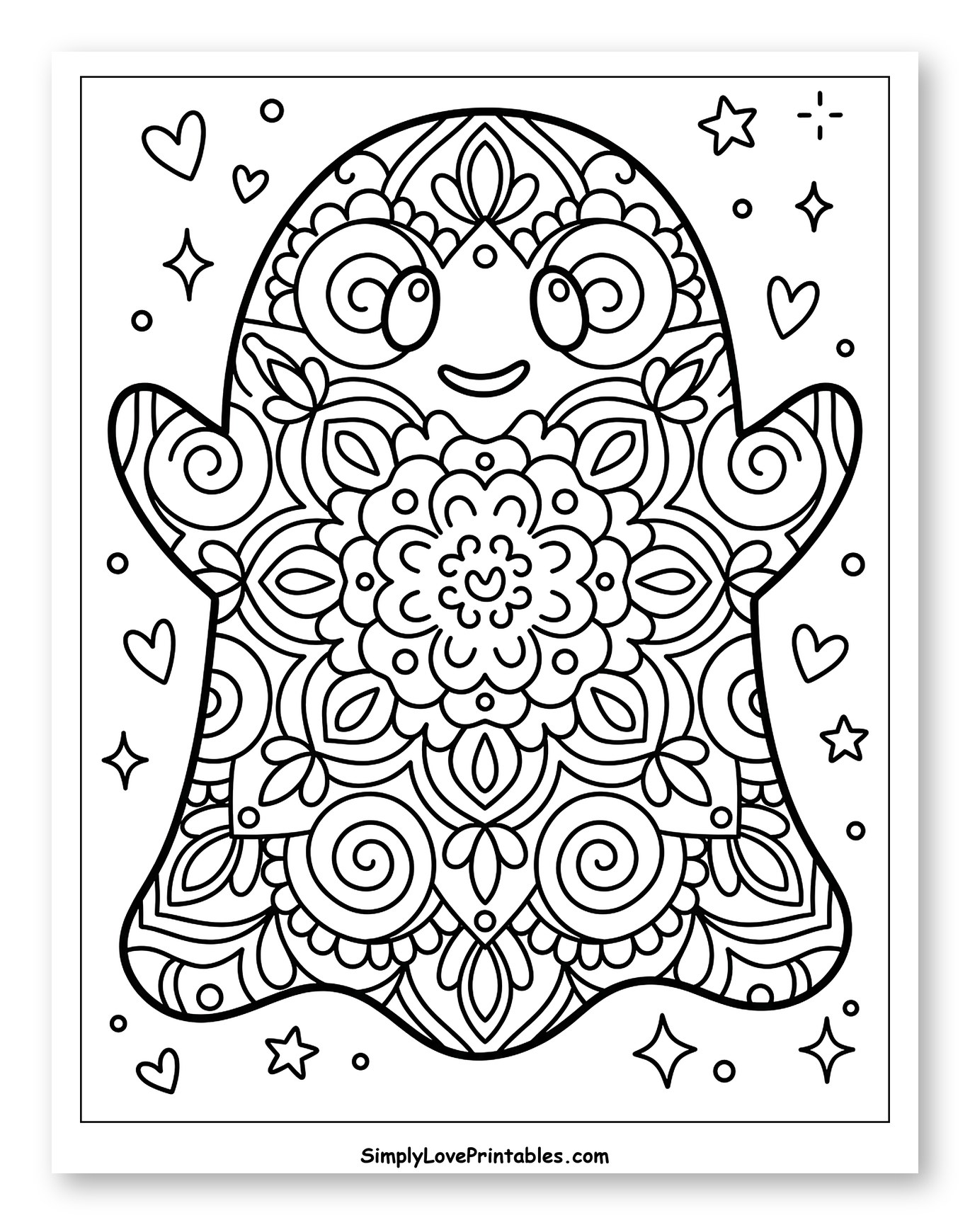 Intricate Mandala Ghost with Hearts and Stars