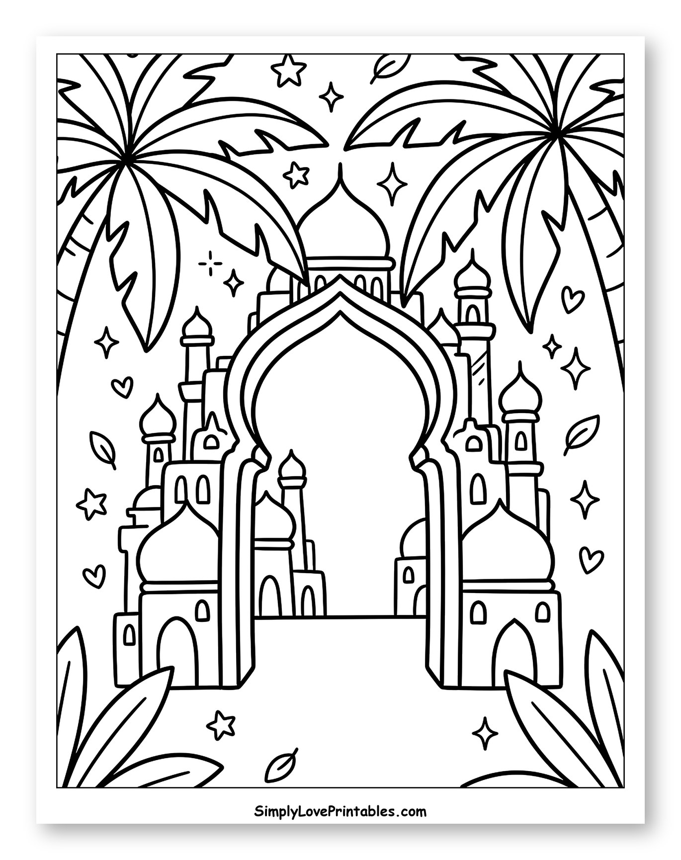 Intricate Mosque with Lush Palm Trees