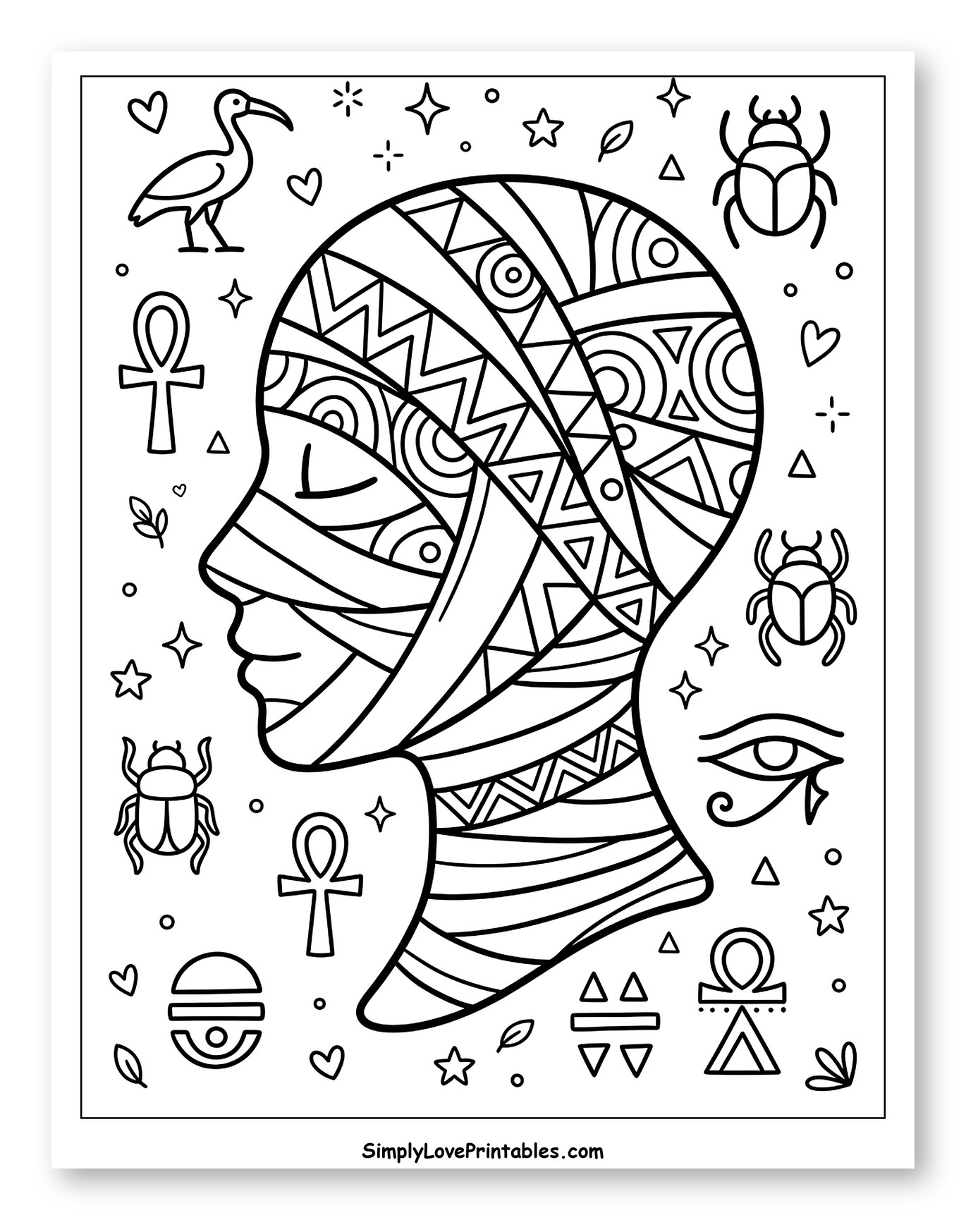 Intricate Mummy Profile with Egyptian Motifs