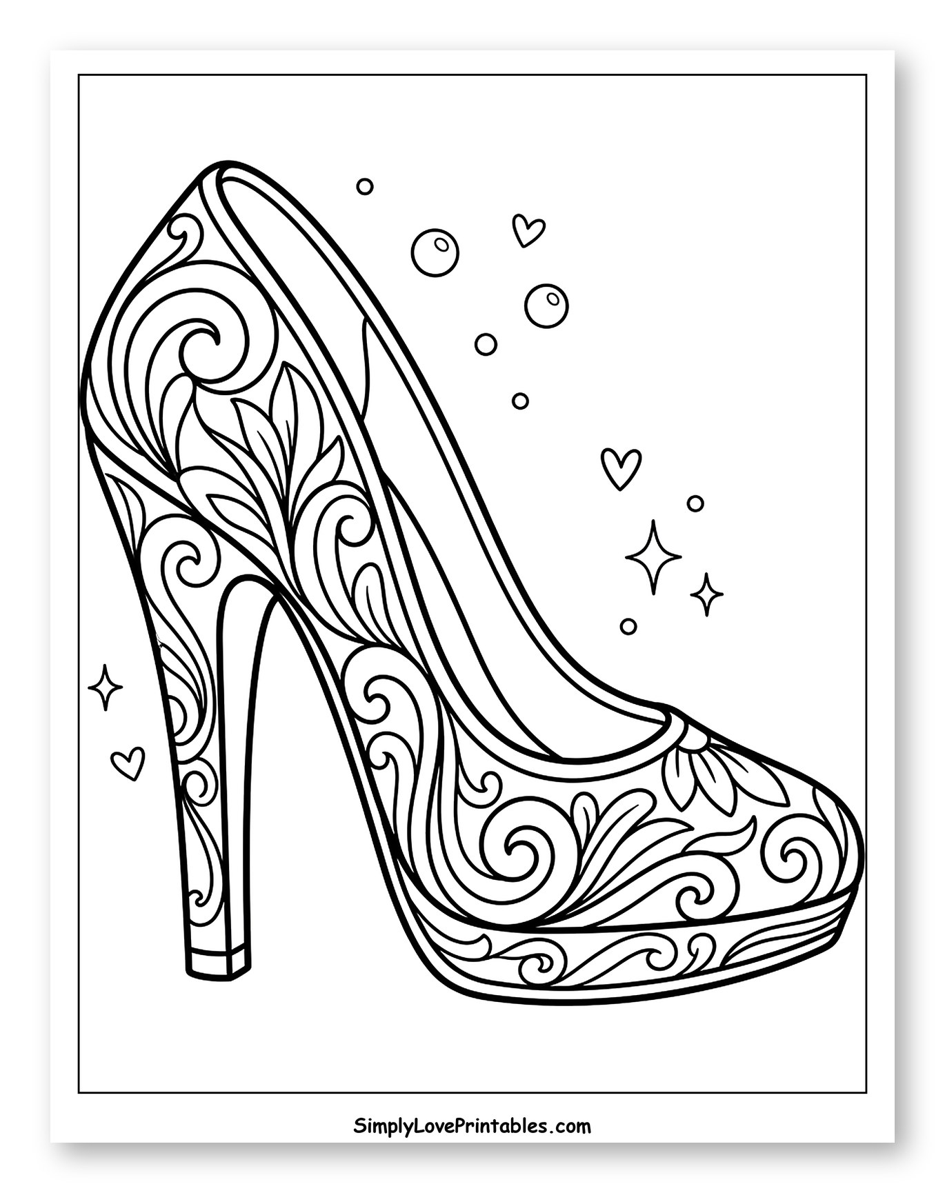 Intricate Patterned High Heel Shoe Coloring Page for Adults