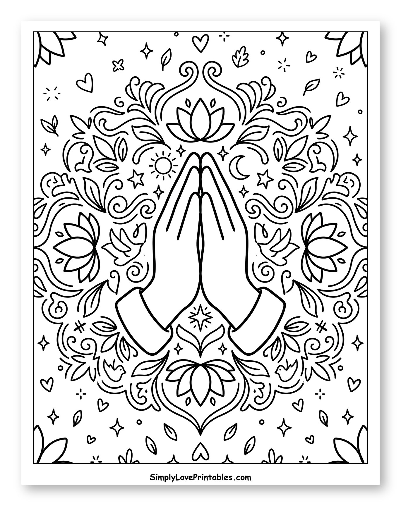 Intricate Praying Hands with Floral Mandala Design