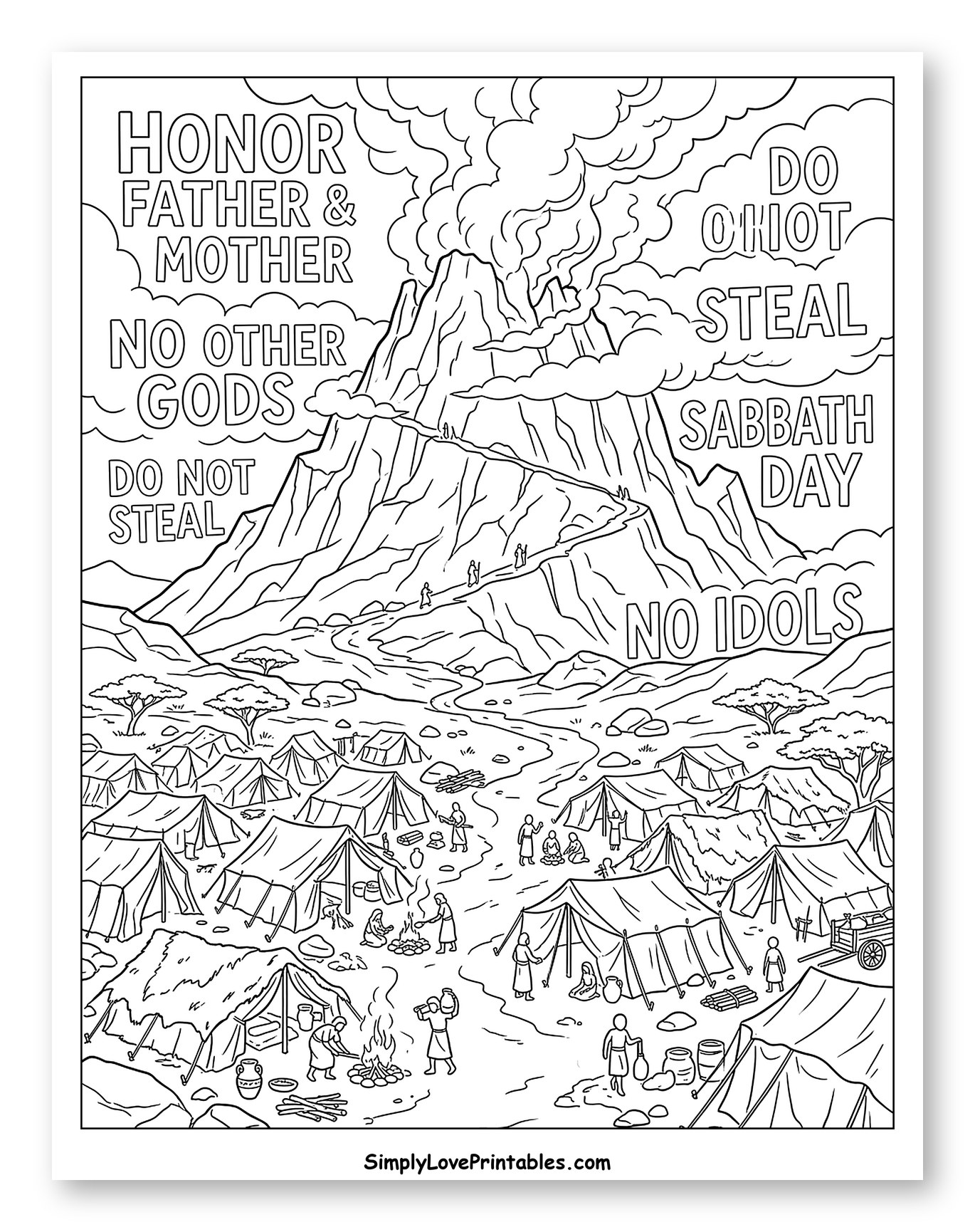 Israelite Camp at Mount Sinai Base to Color