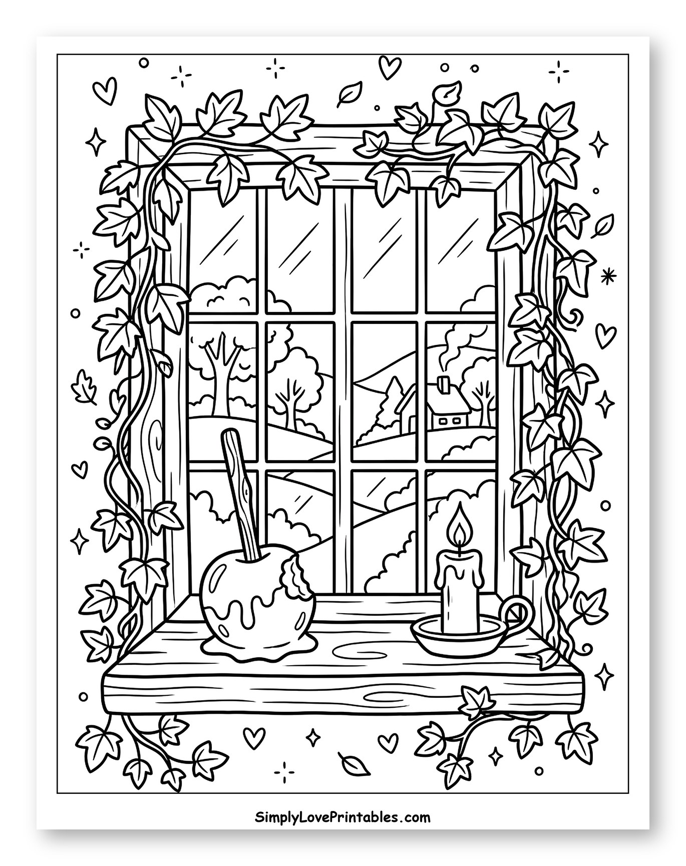Ivy-Covered Window with Candy Apple and Candle