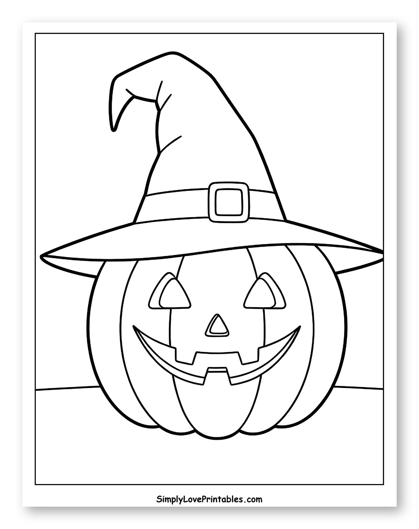 Jack-o'-Lantern Wearing a Witch Hat Coloring Page for Toddlers