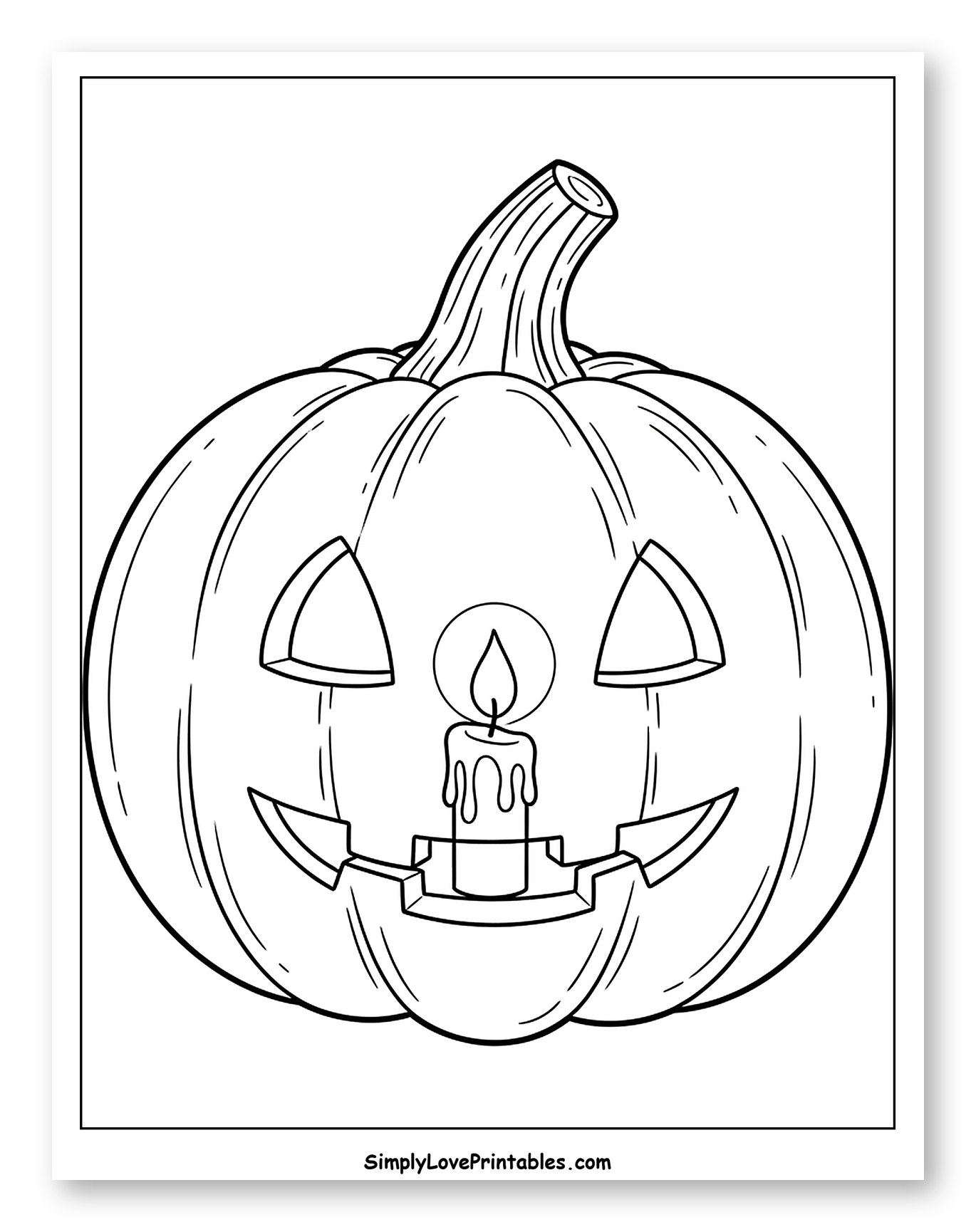 Jack-o'-Lantern with Lit Candle Inside Coloring Sheet for Toddlers