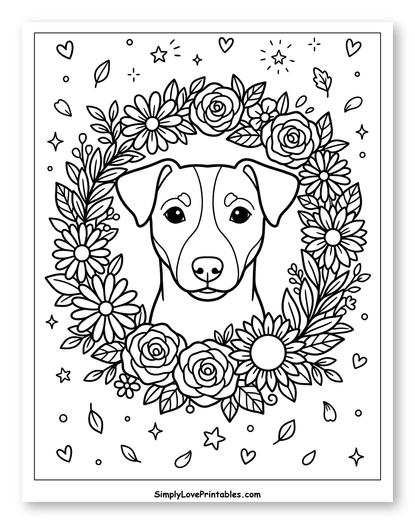 Jack Russell Dog with Floral Wreath