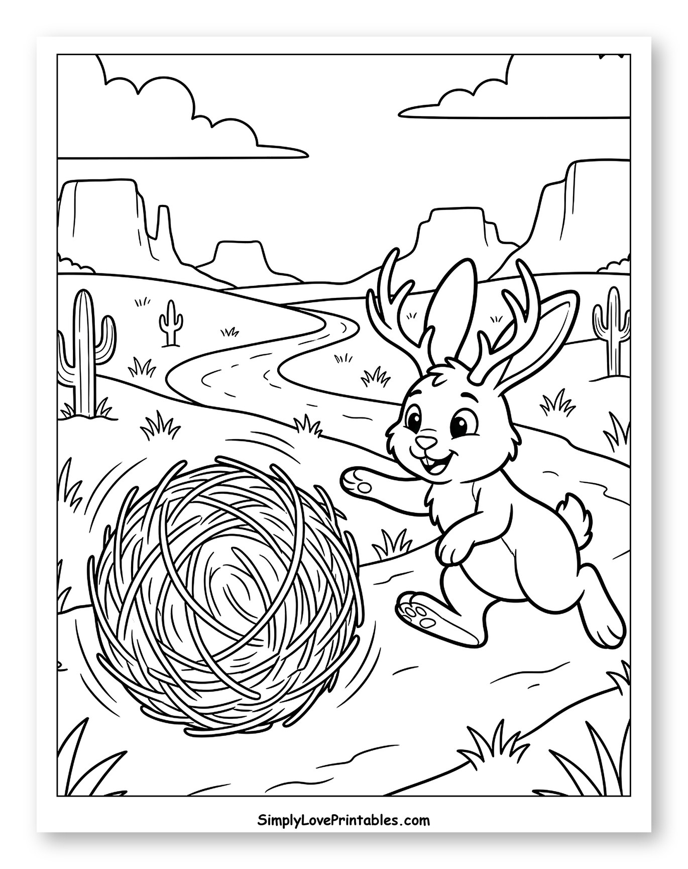 Jackalope Chasing a Tumbleweed in the Desert