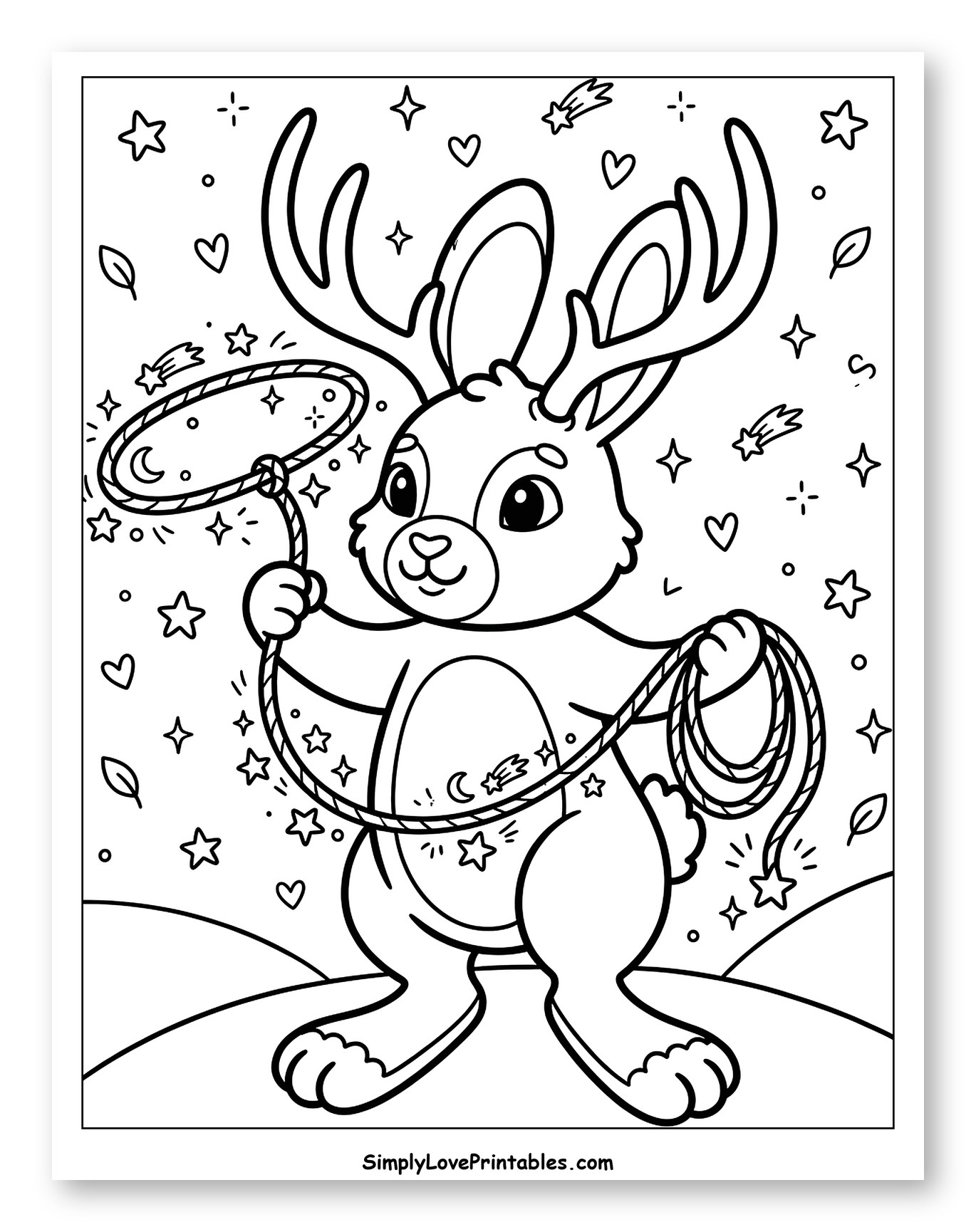 Jackalope Holding a Twinkling Lasso Coloring Sheet for Adults
