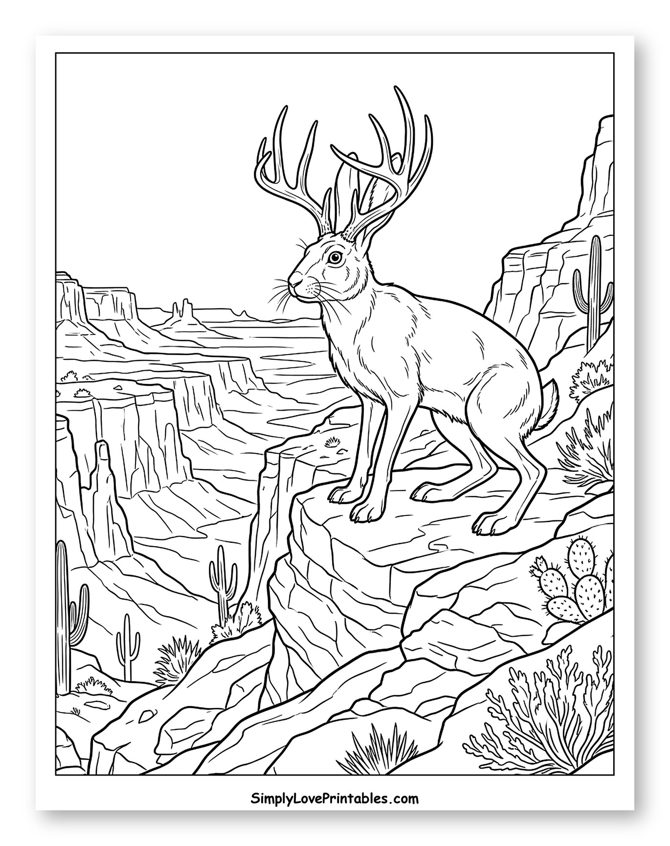 Jackalope Overlooking a Vast Desert Canyon to Color