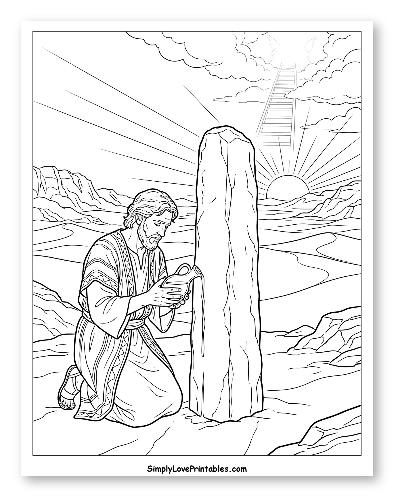Jacob Anointing Pillar And Seeing Ladder To Heaven