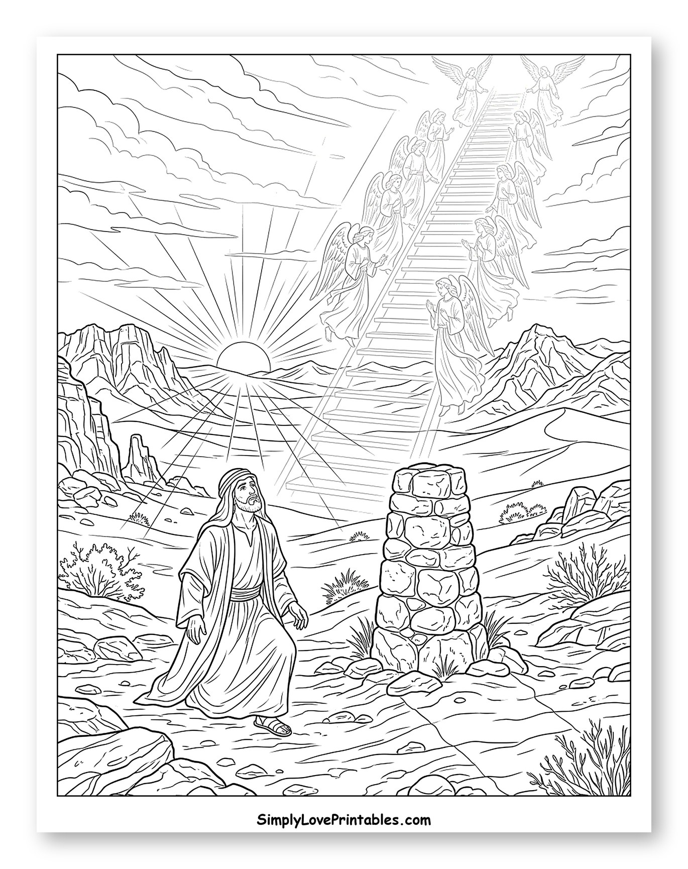 Jacob's Dream of Angels on a Heavenly Ladder Coloring Sheet