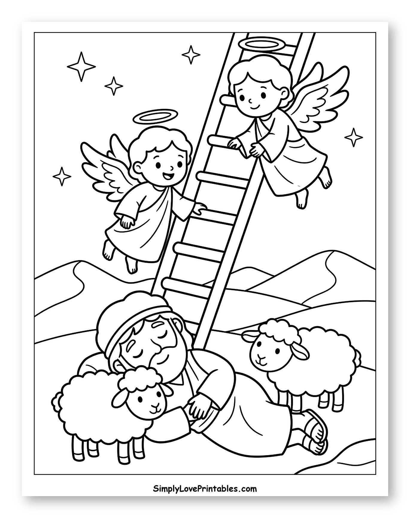 Jacob's Dream of Angels on a Ladder to Color for Kids
