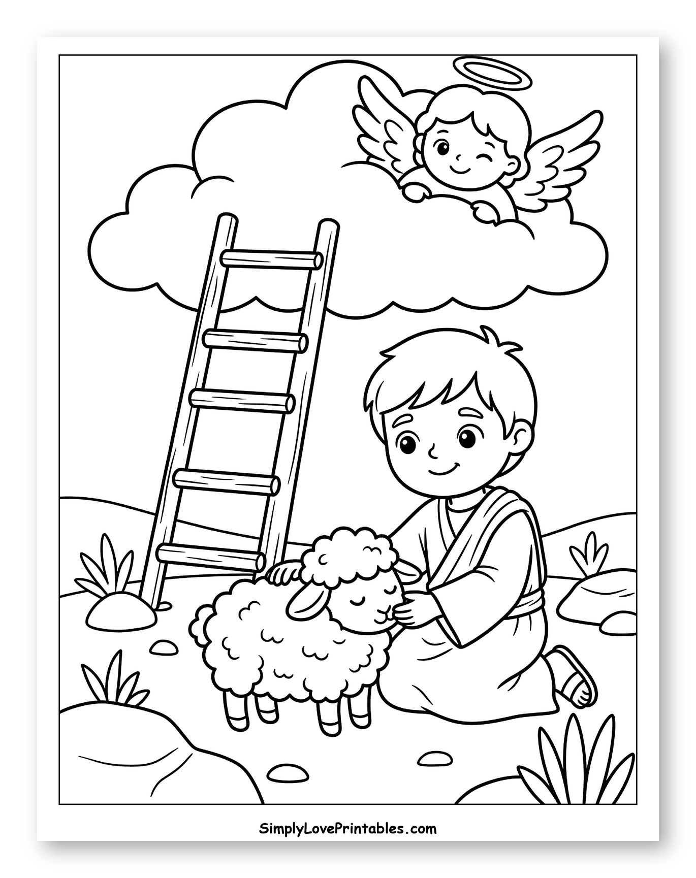 Jacob's Dream with Angel and Ladder Coloring Page for Kids
