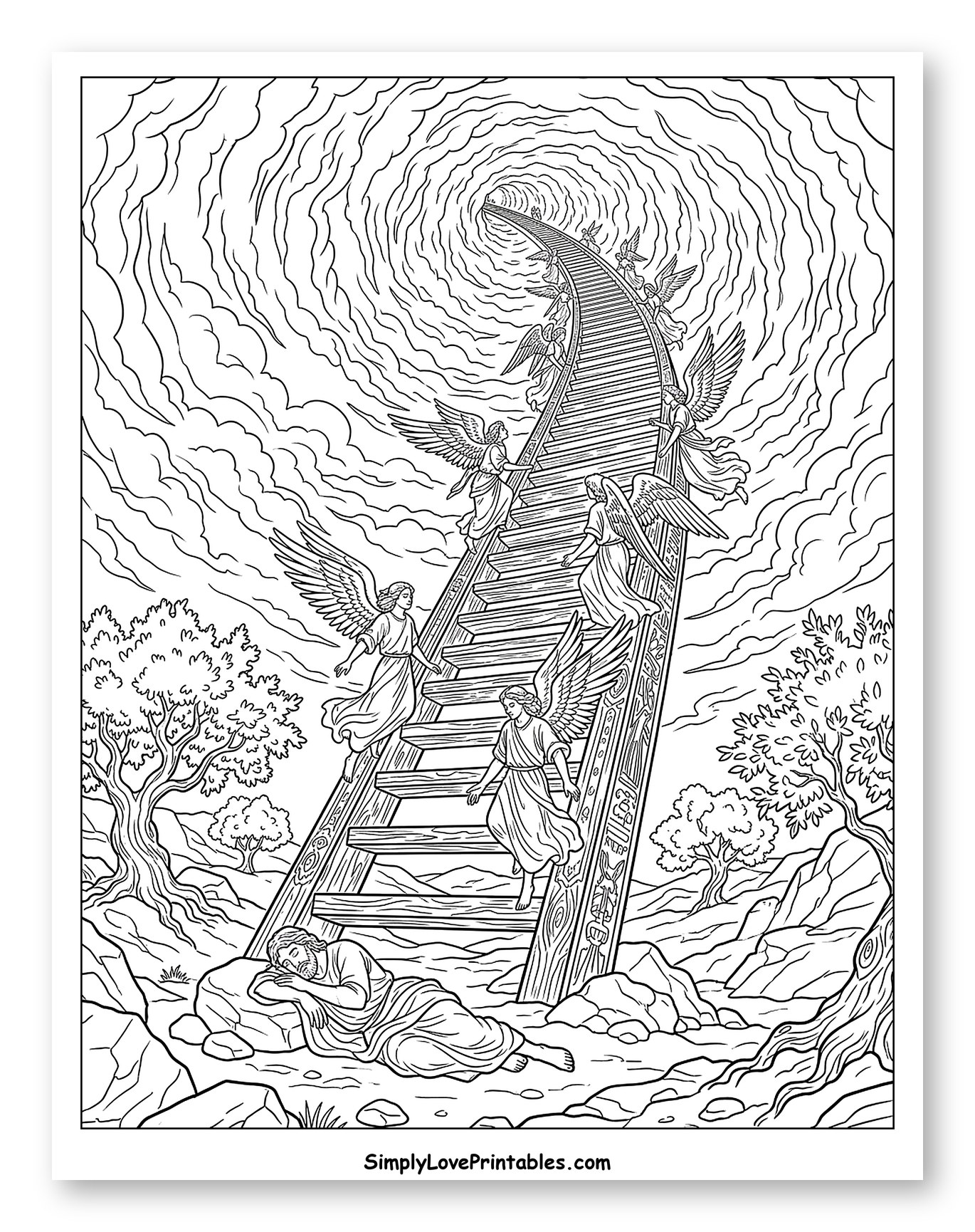 Jacob's Ladder with Angels Ascending and Descending Coloring Sheet