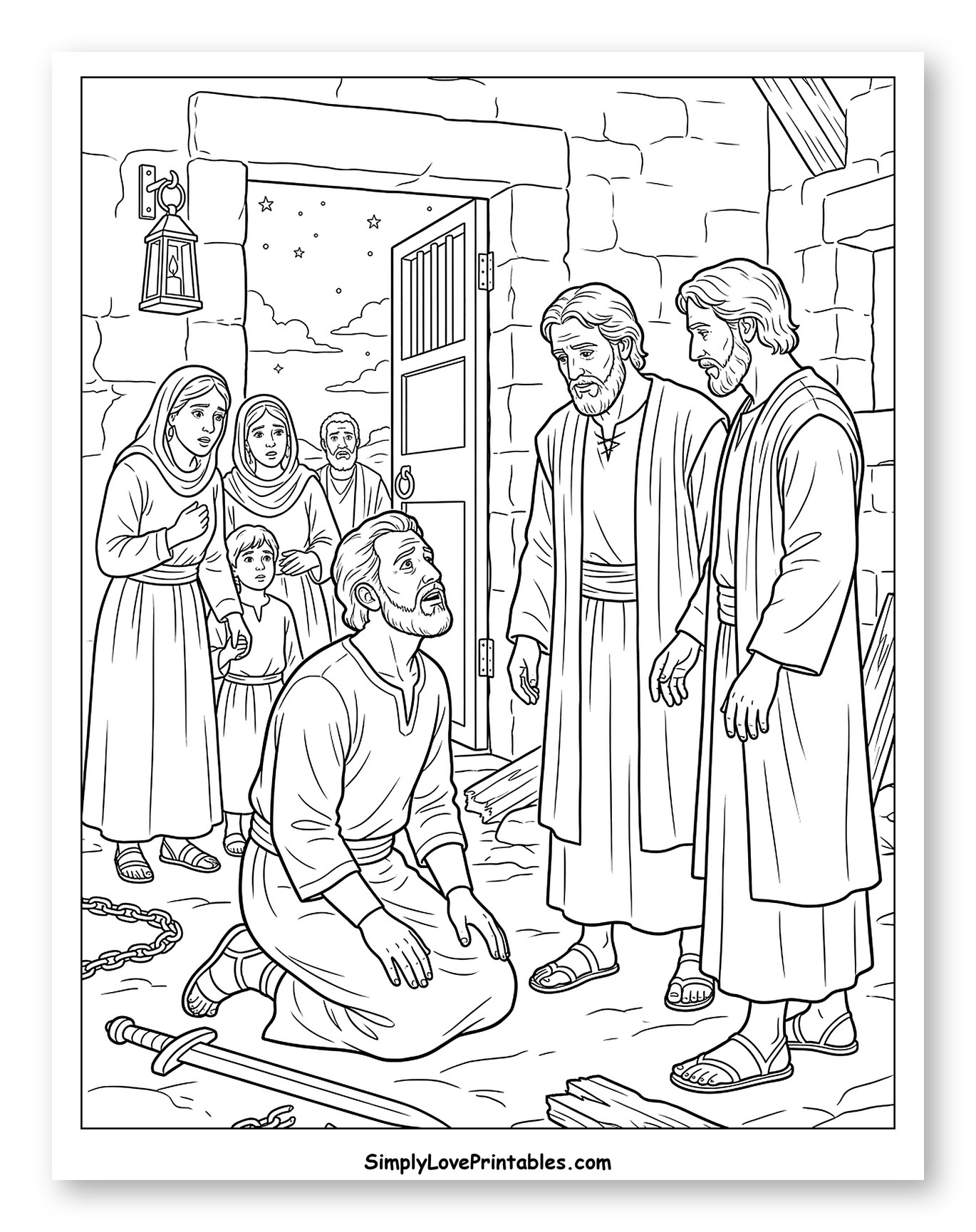 Jailer Kneeling Before Paul and Silas