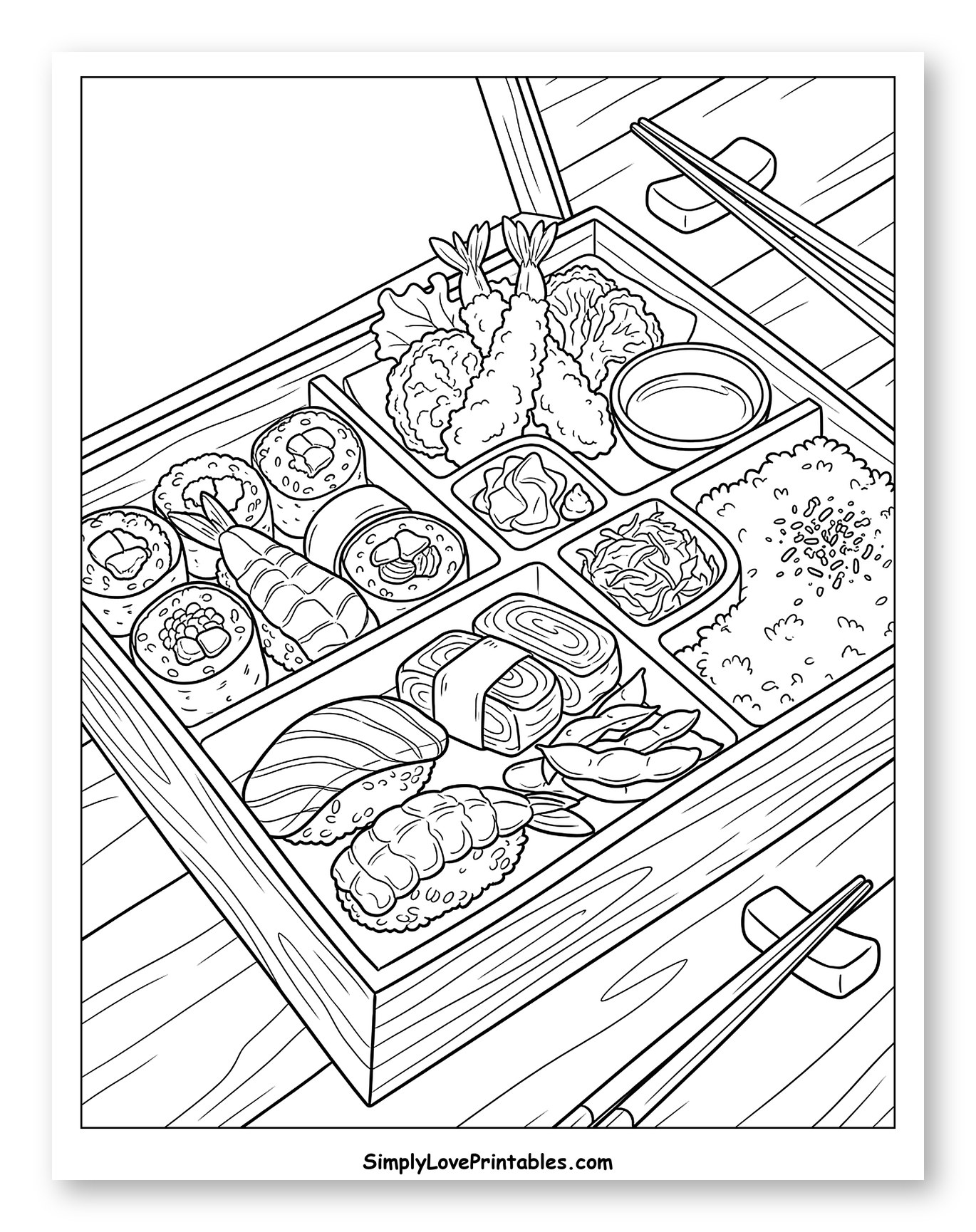 Japanese Bento Box with Sushi and Tempura