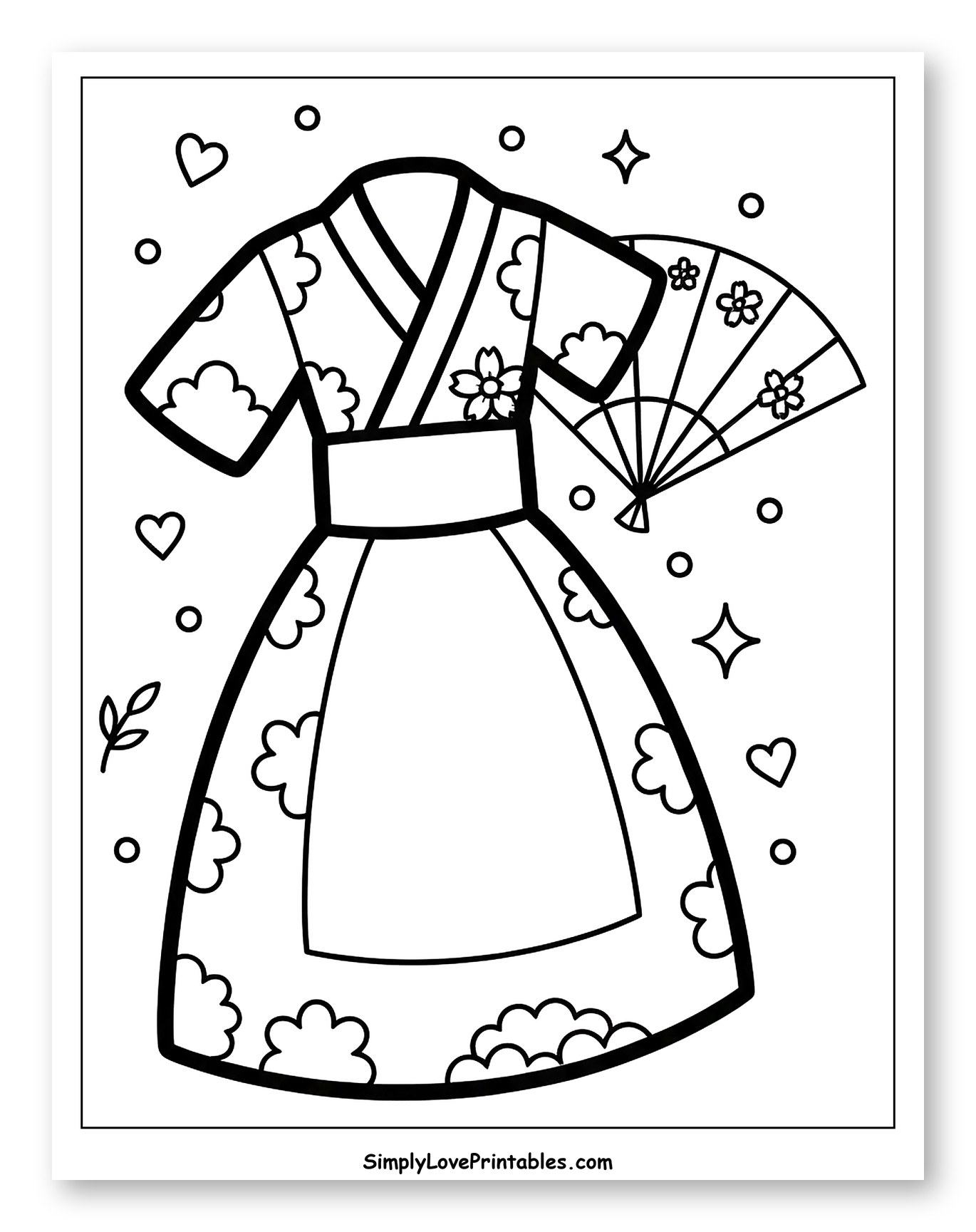 Japanese Kimono Dress with Folding Fan