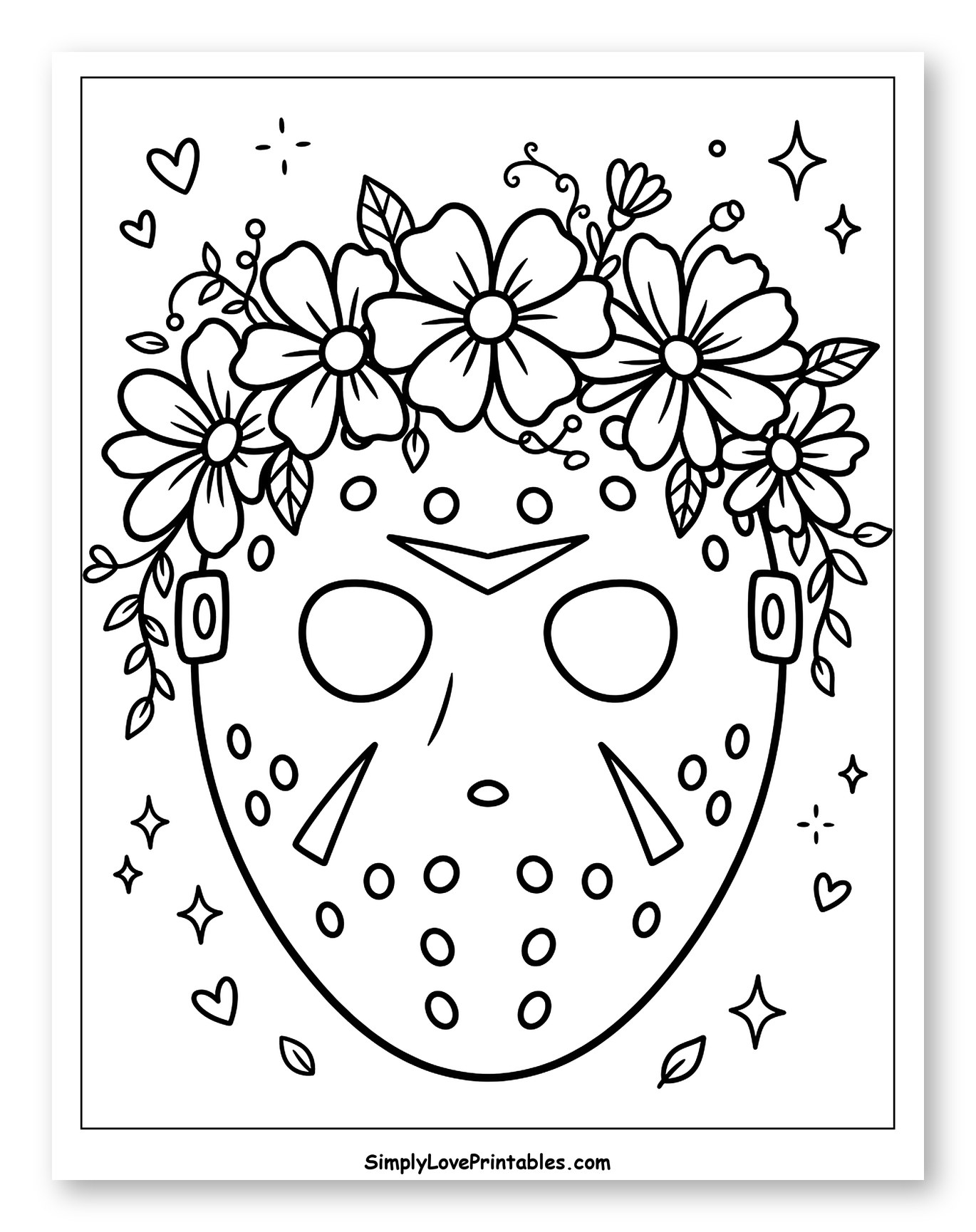 Jason Mask with Flower Crown to Color for Adults