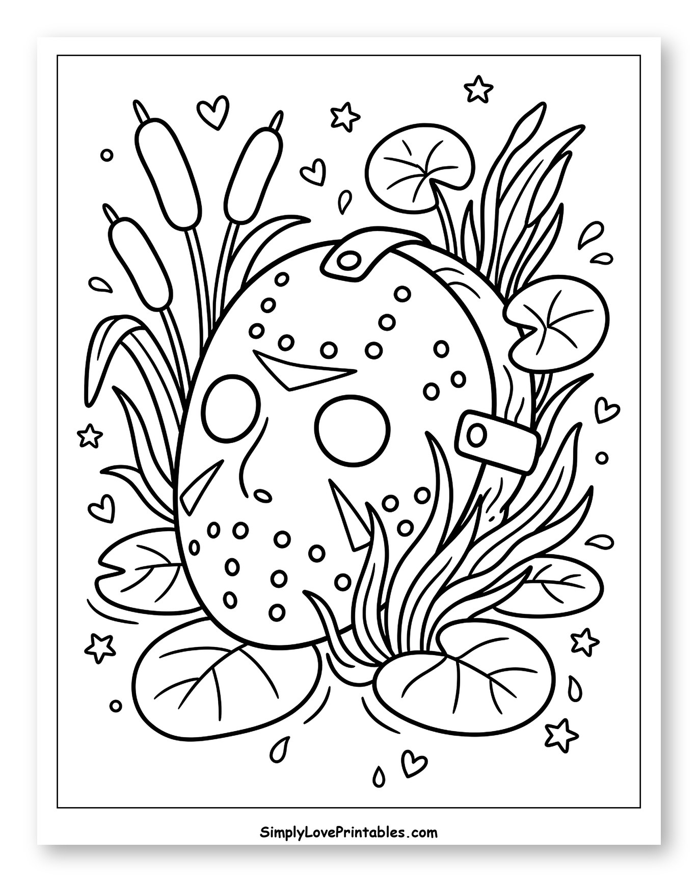 Jason's Mask with Cattails and Lily Pads to Color for Adults