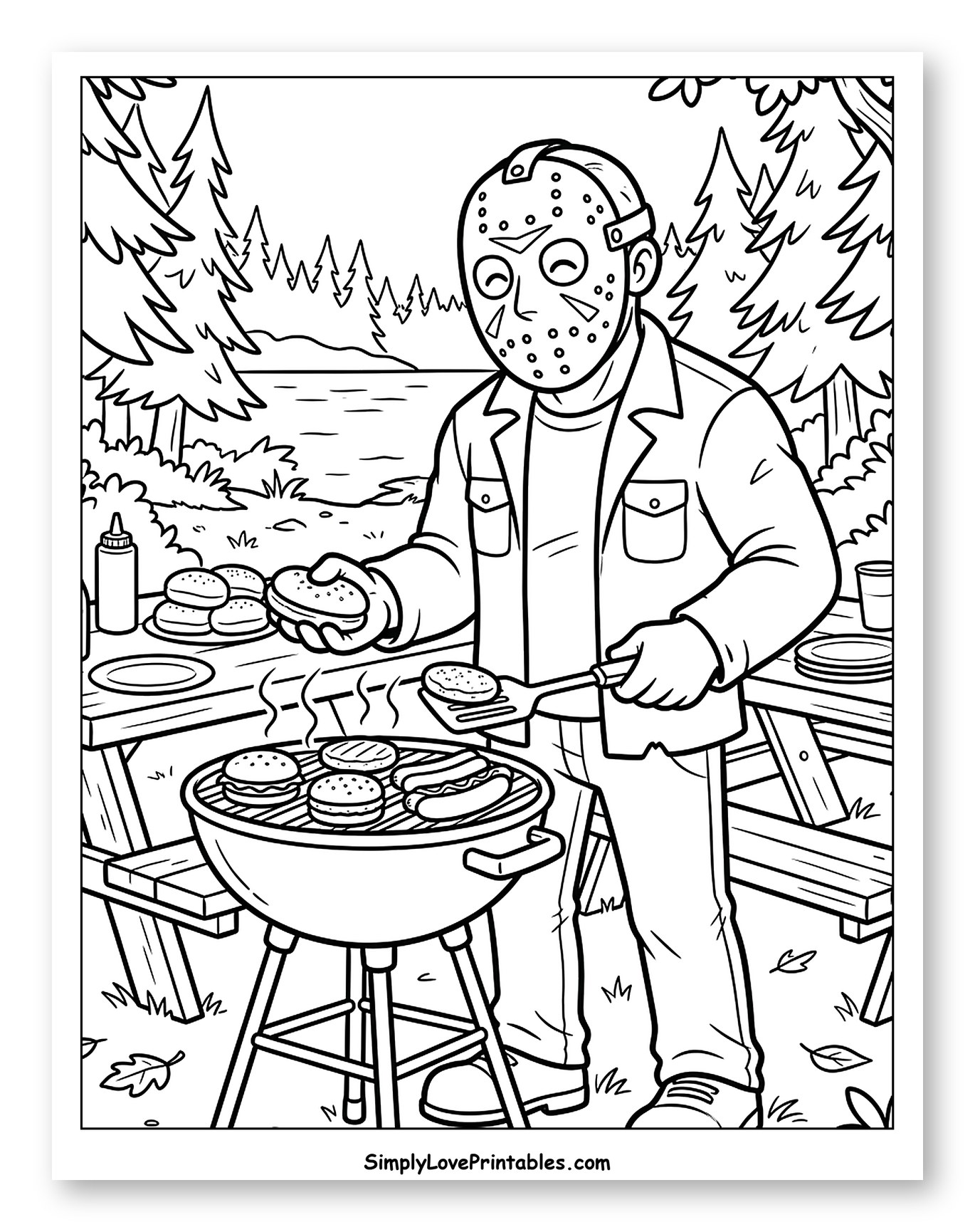 Jason Voorhees Grilling at a Lakeside BBQ
