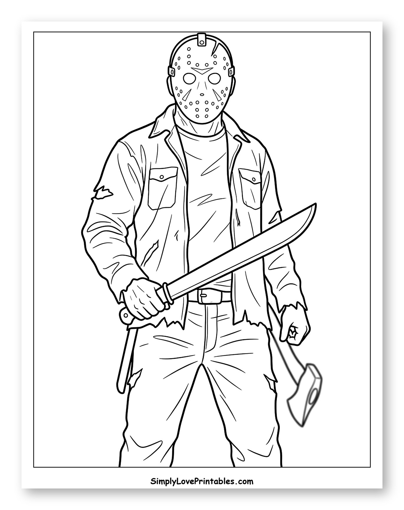 Jason Voorhees Holding Machete and Axe