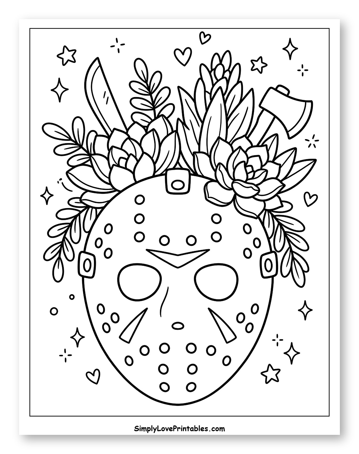 Jason Voorhees Mask with Succulents and Weapons