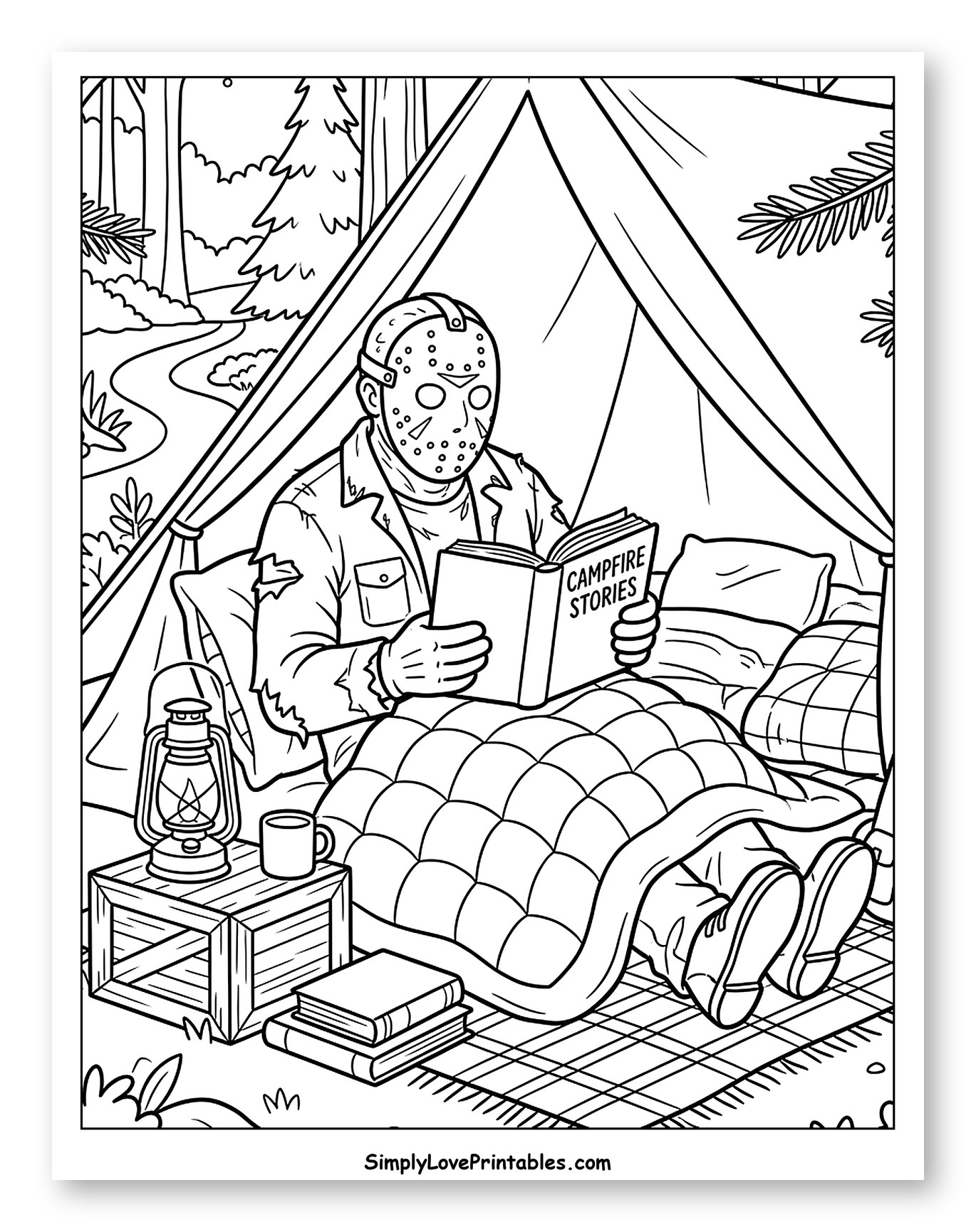 Jason Voorhees Reading Campfire Stories in a Tent