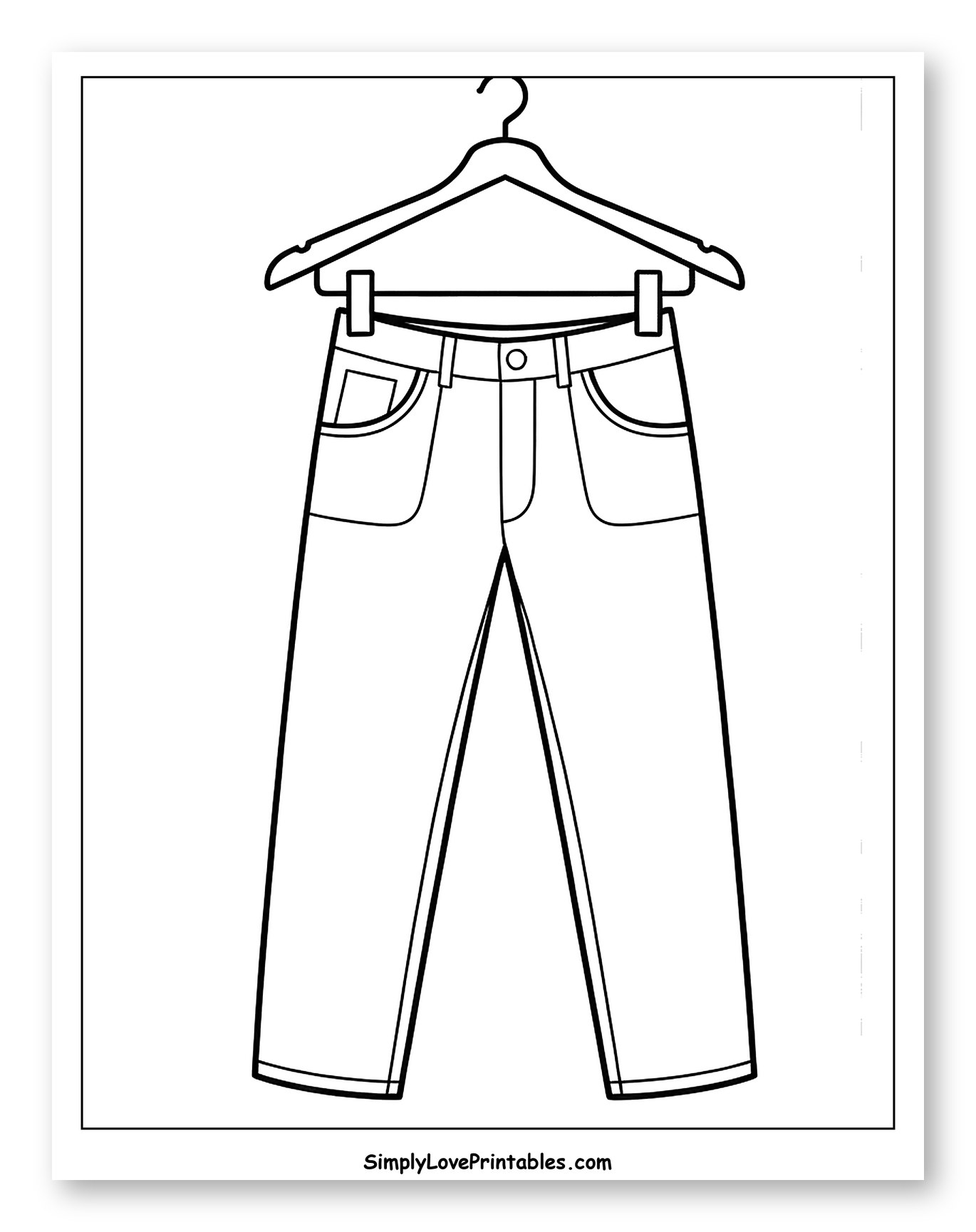Jeans Hanging on a Hanger Coloring Page for Toddlers