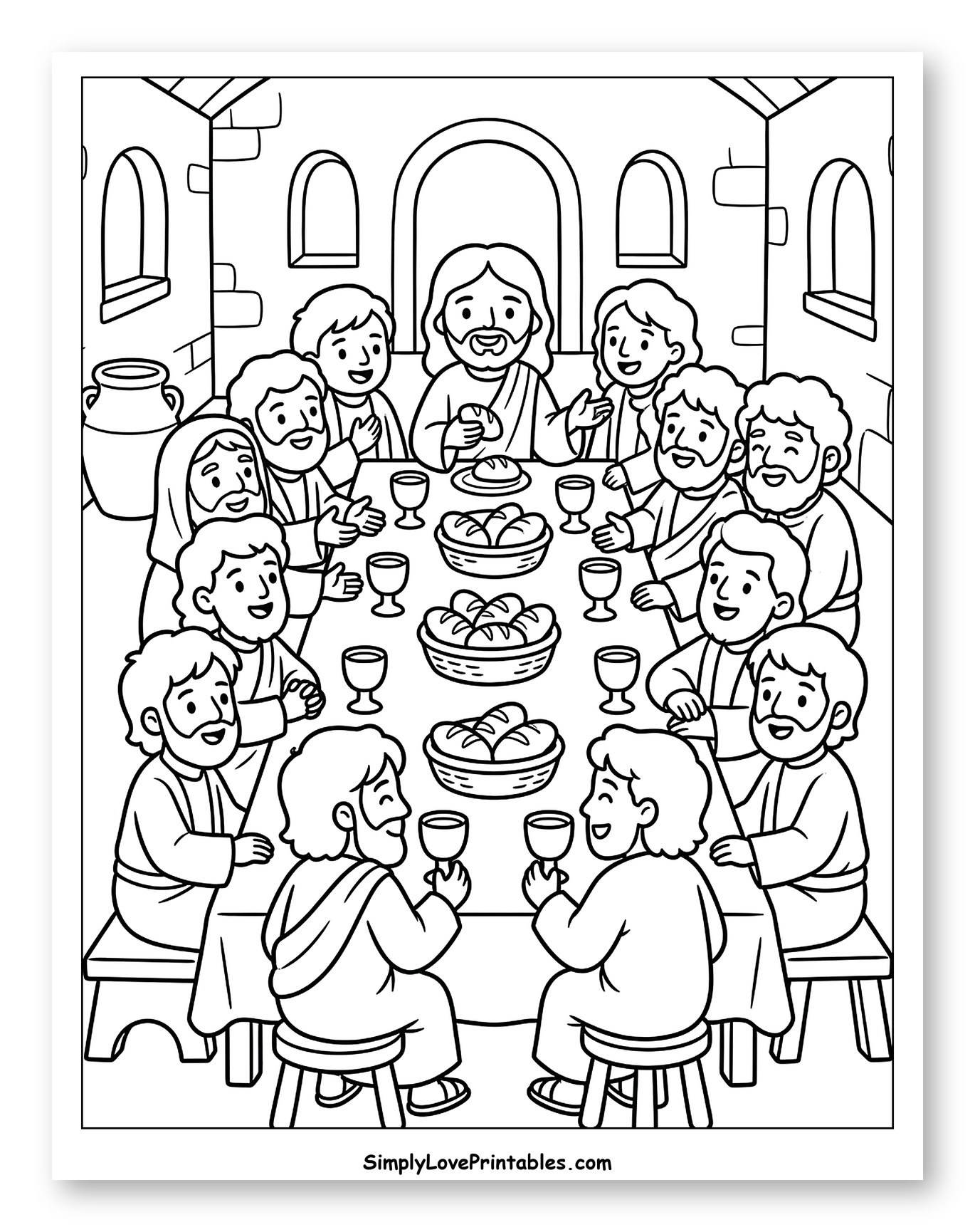 Jesus and Disciples at the Last Supper Coloring Sheet for Kids
