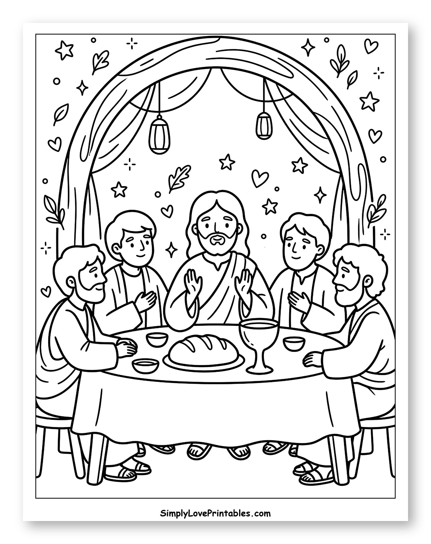 Jesus and Disciples at the Last Supper to Color for Adults