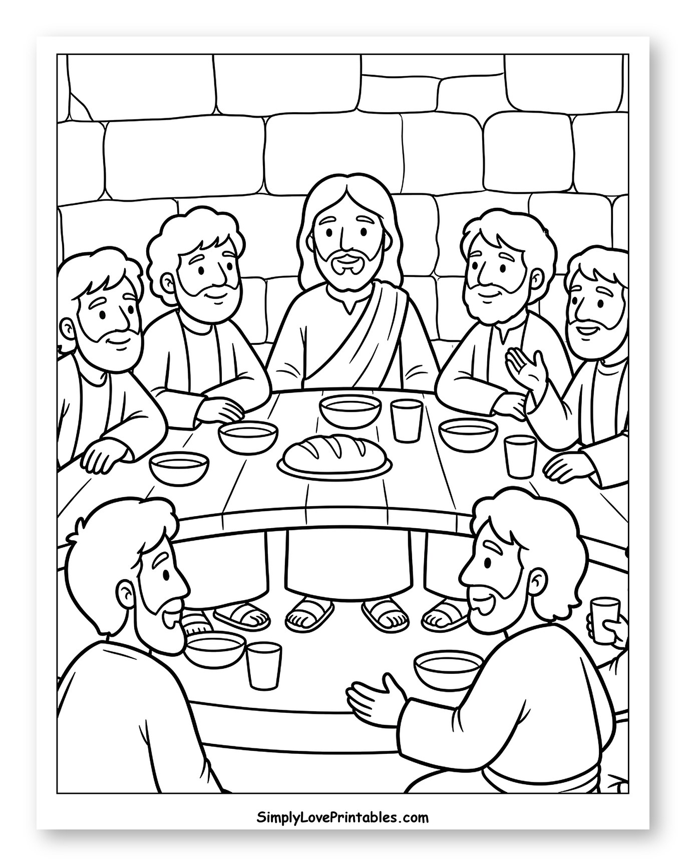 Jesus and Disciples at the Last Supper to Color for Kids