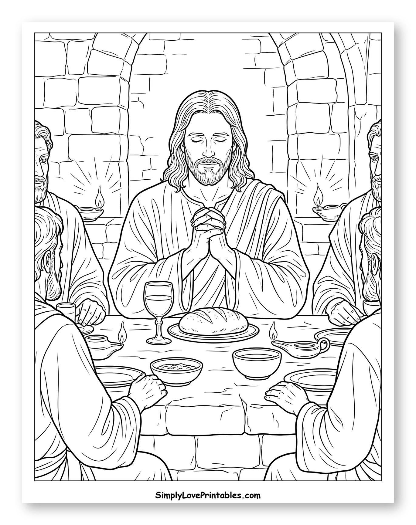 Jesus and Disciples at the Last Supper to Color