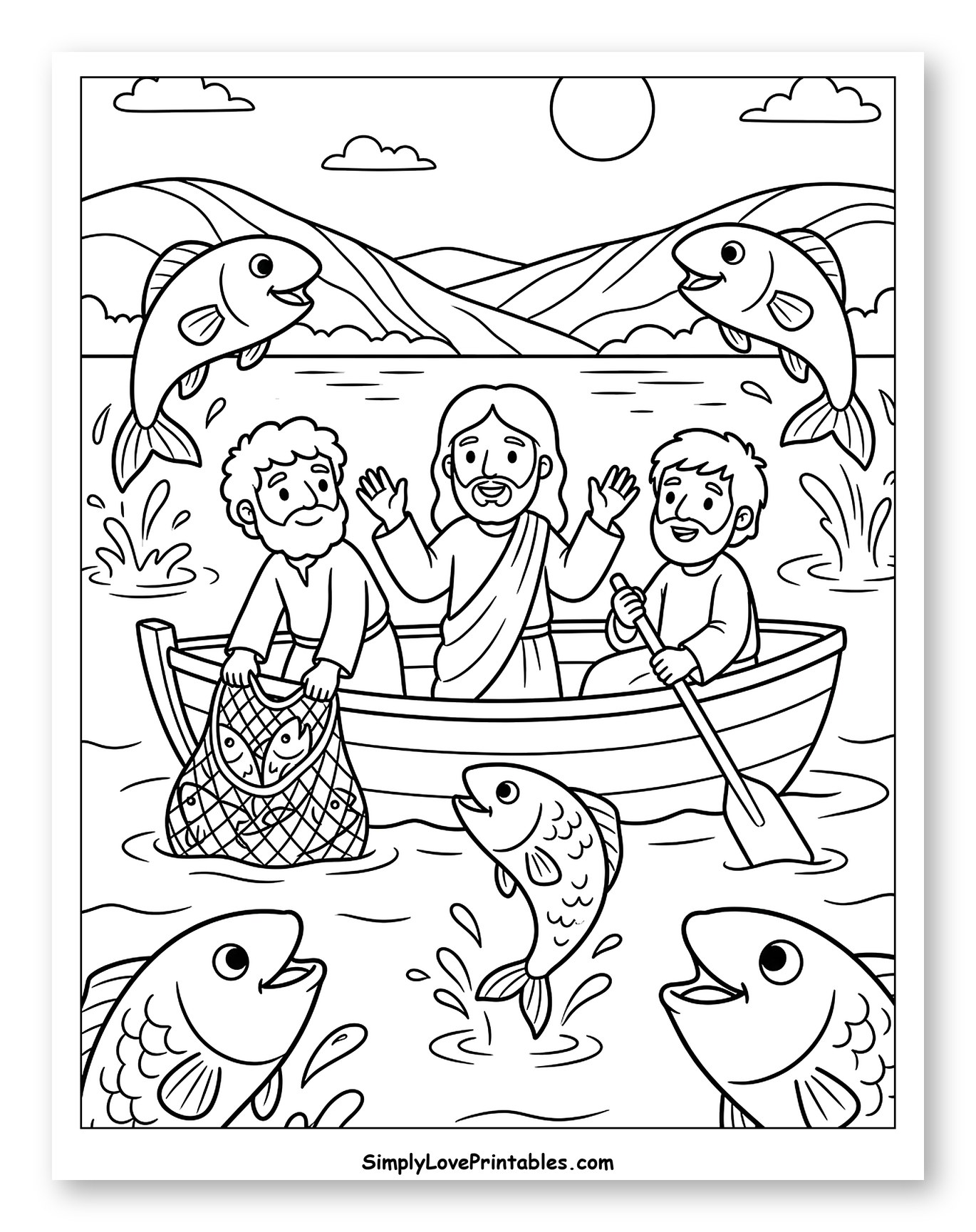 Jesus and Disciples Catching Many Fish