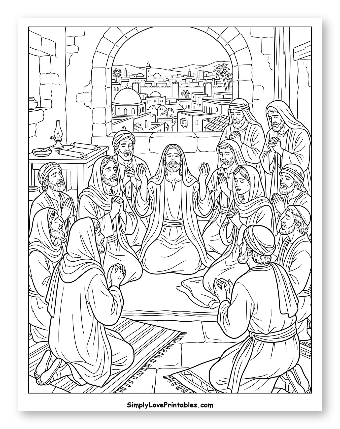 Jesus and Disciples Praying Overlooking a City