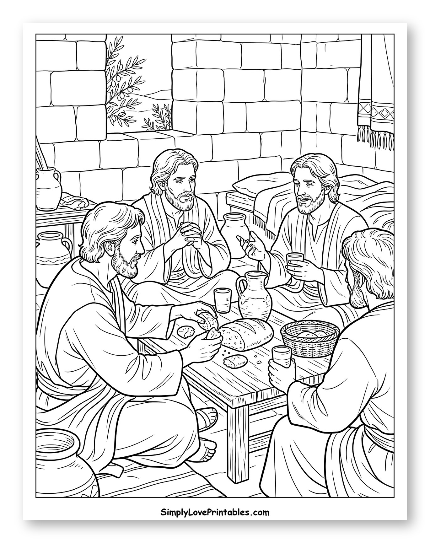 Jesus and Disciples Share a Meal Coloring Sheet