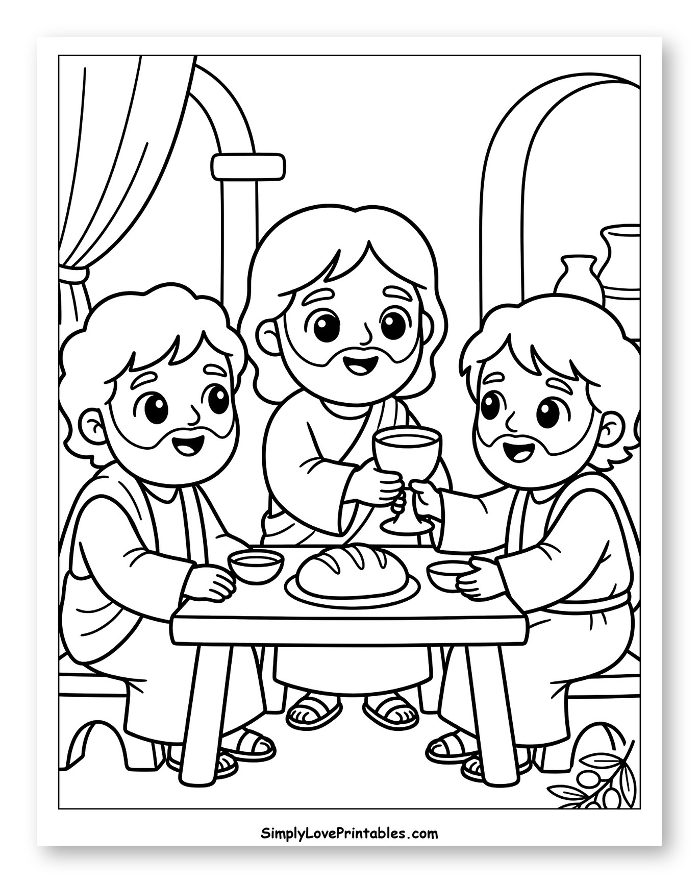 Jesus and Disciples Sharing a Meal Coloring Sheet for Kids