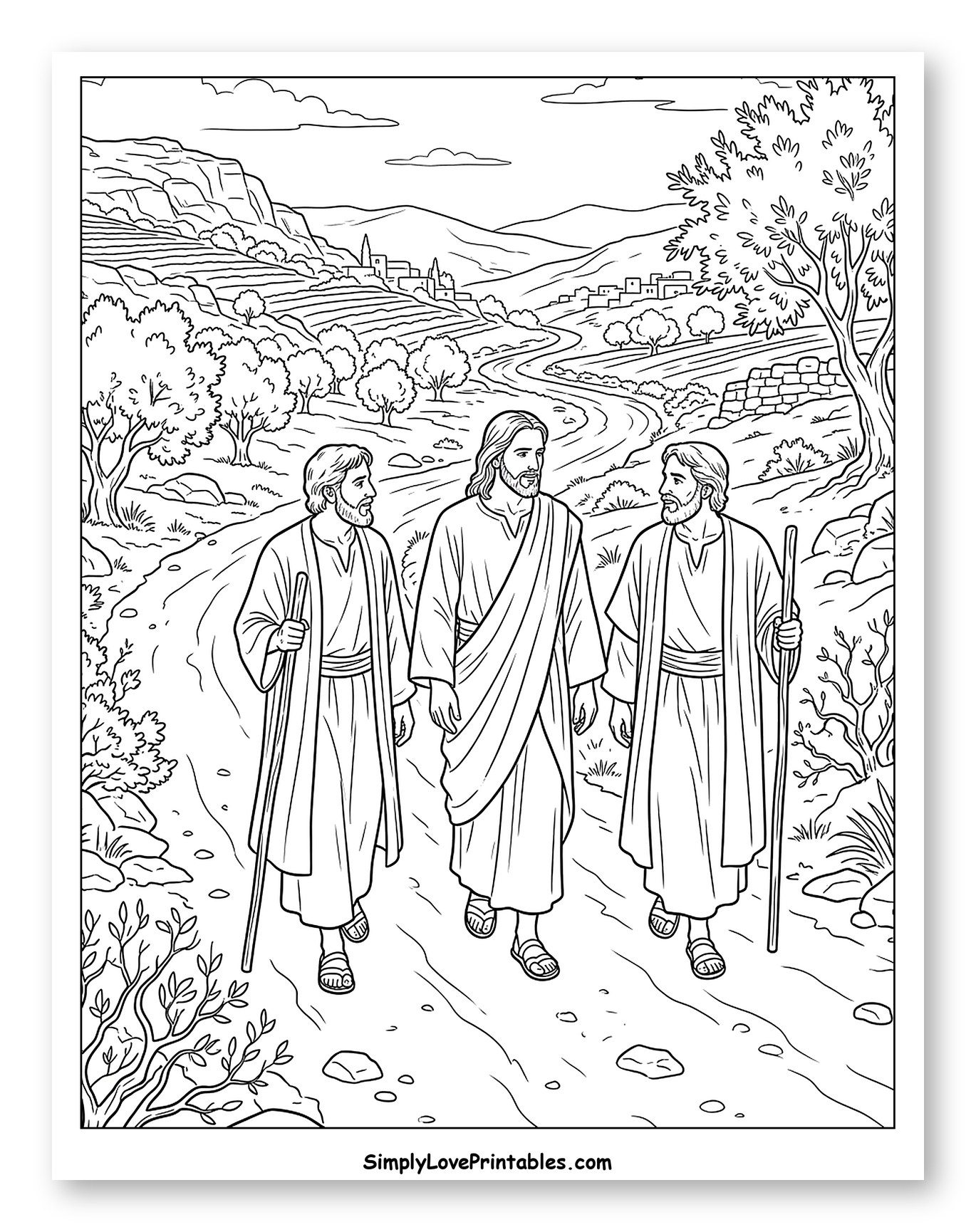 Jesus and Disciples Walking Through Hills