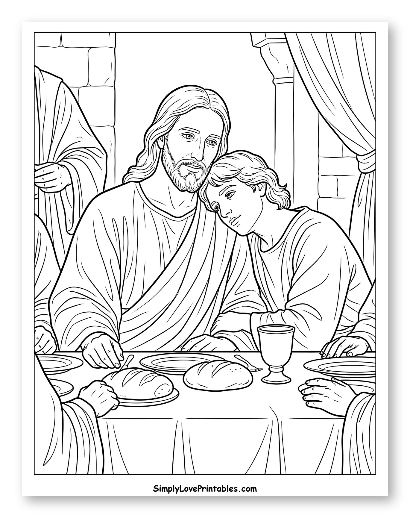 Jesus and John at the Last Supper Coloring Sheet