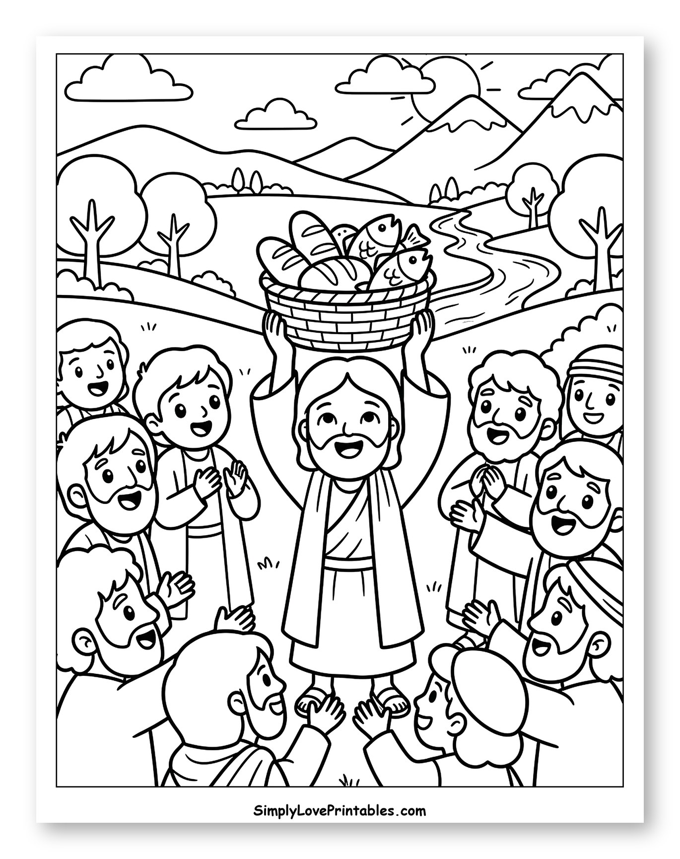 Jesus and the Loaves and Fishes to Color for Kids