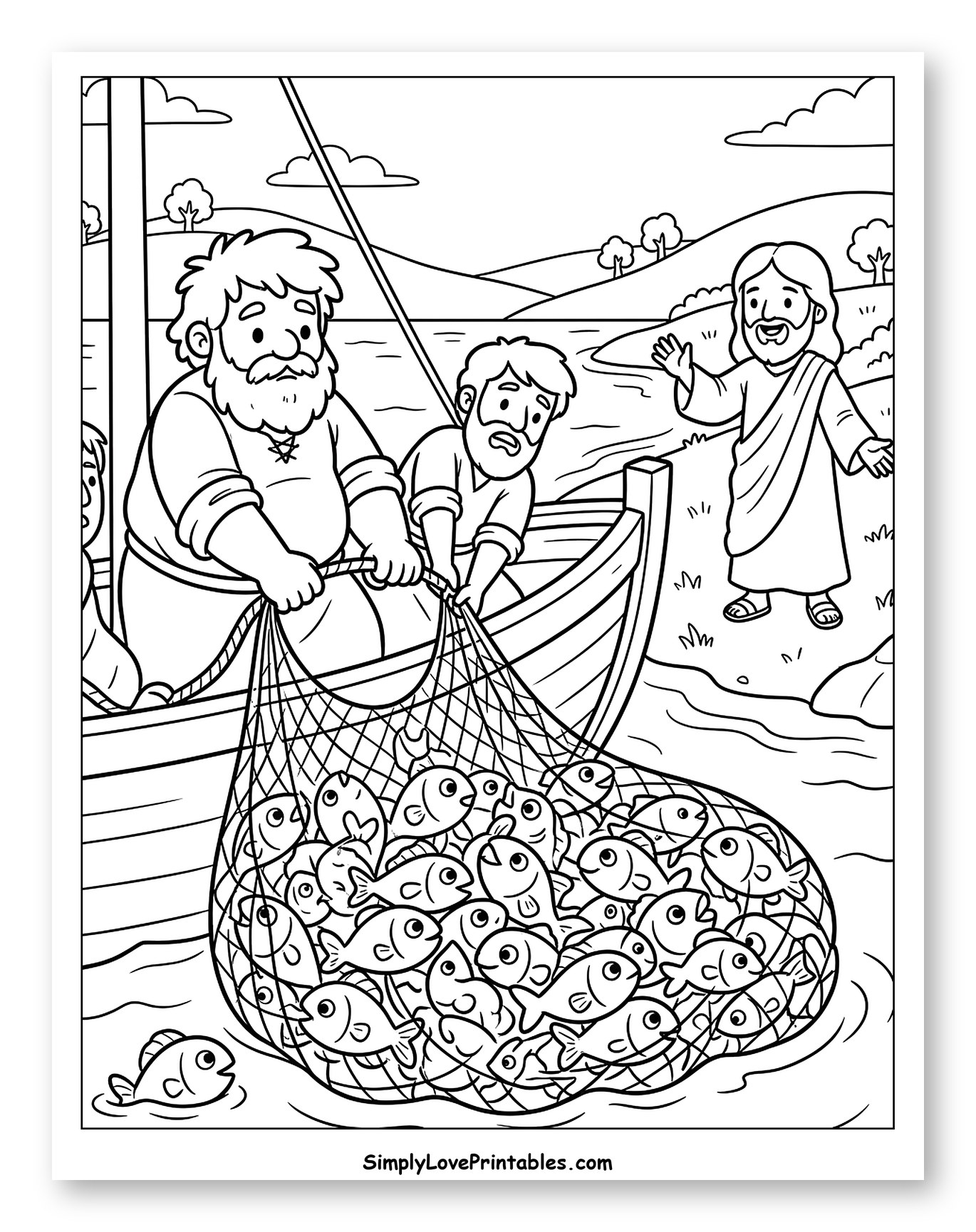 Jesus and the Miraculous Catch of Fish Coloring Page for Kids