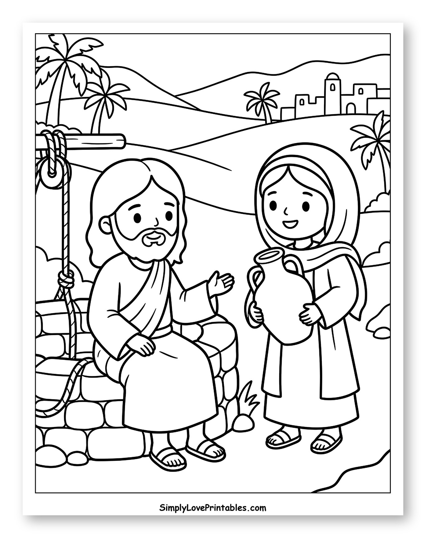Jesus and the Woman at the Well to Color for Kids