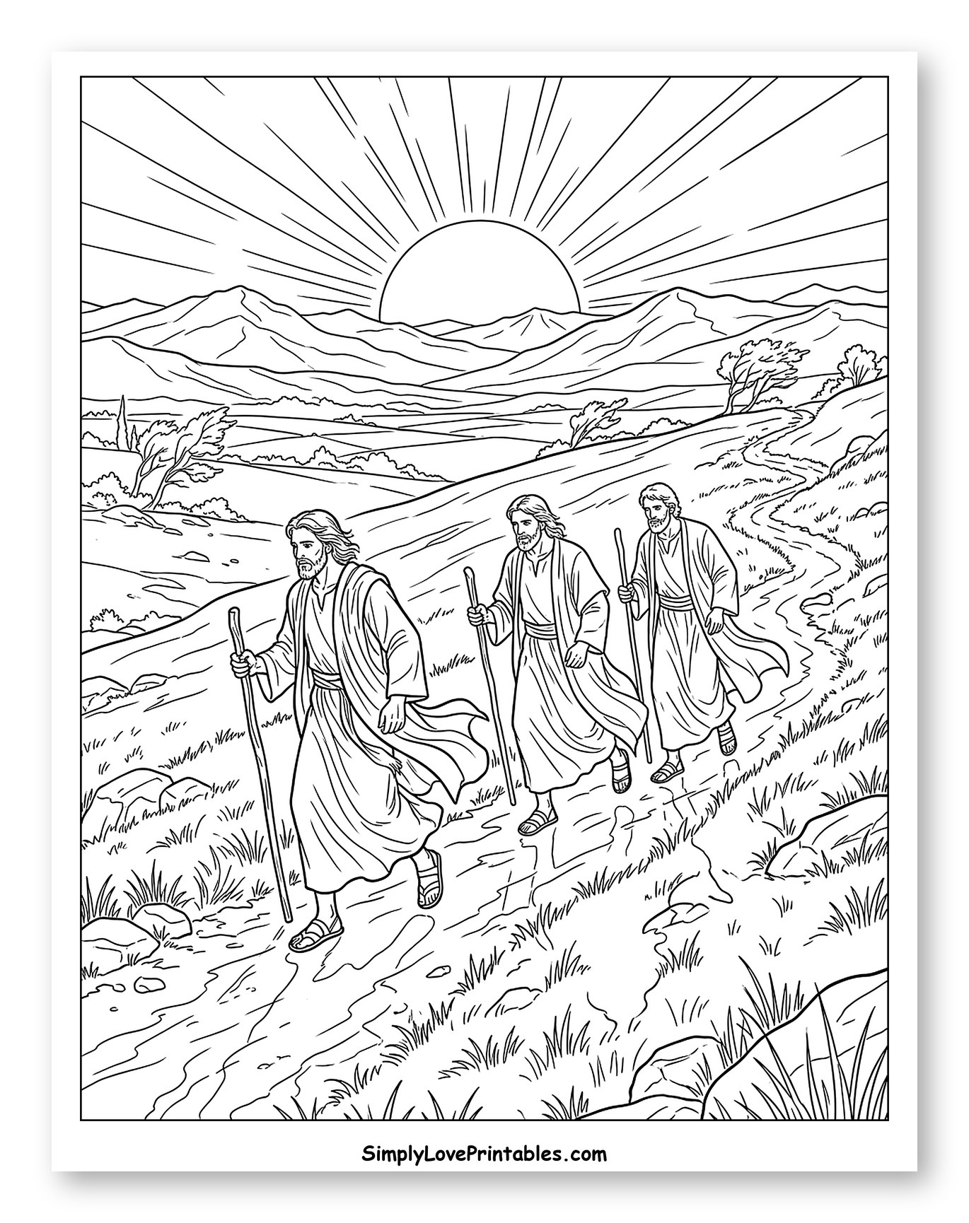 Jesus and Two Disciples Walking Uphill