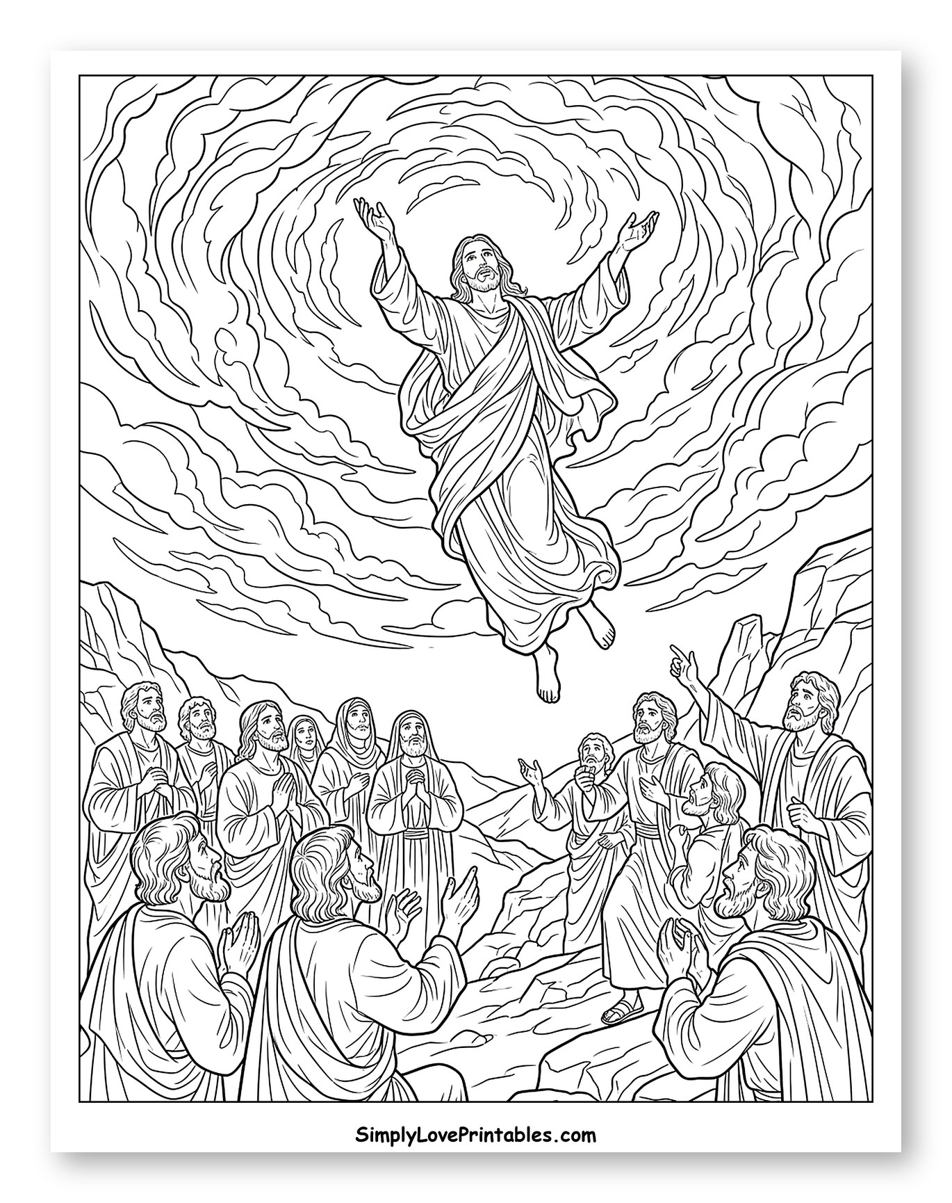 Jesus Ascending from Disciples into Heaven