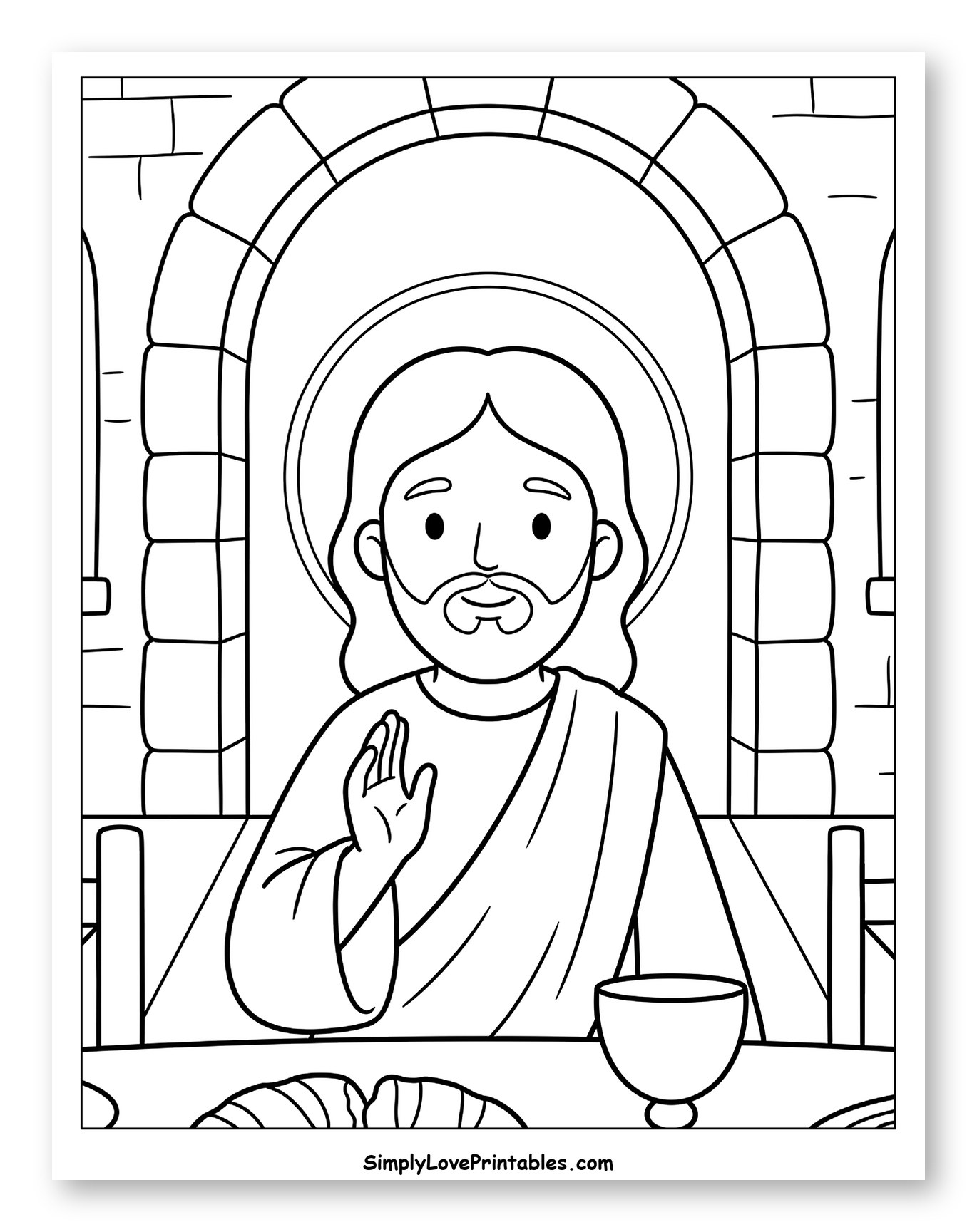Jesus at the Last Supper with Chalice and Bread Coloring Sheet for Kids