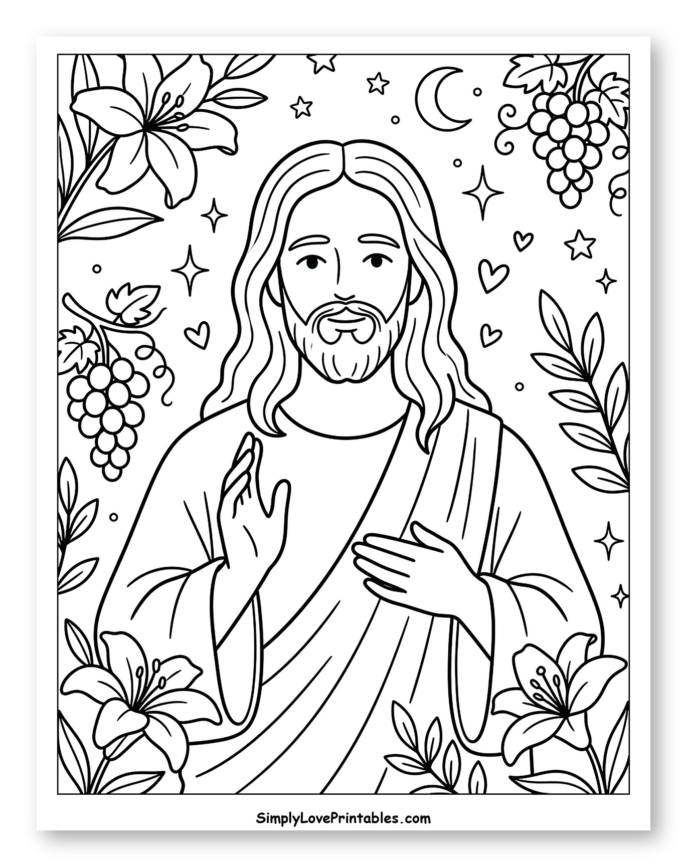Jesus Blessing with Lilies, Grapes, and Stars