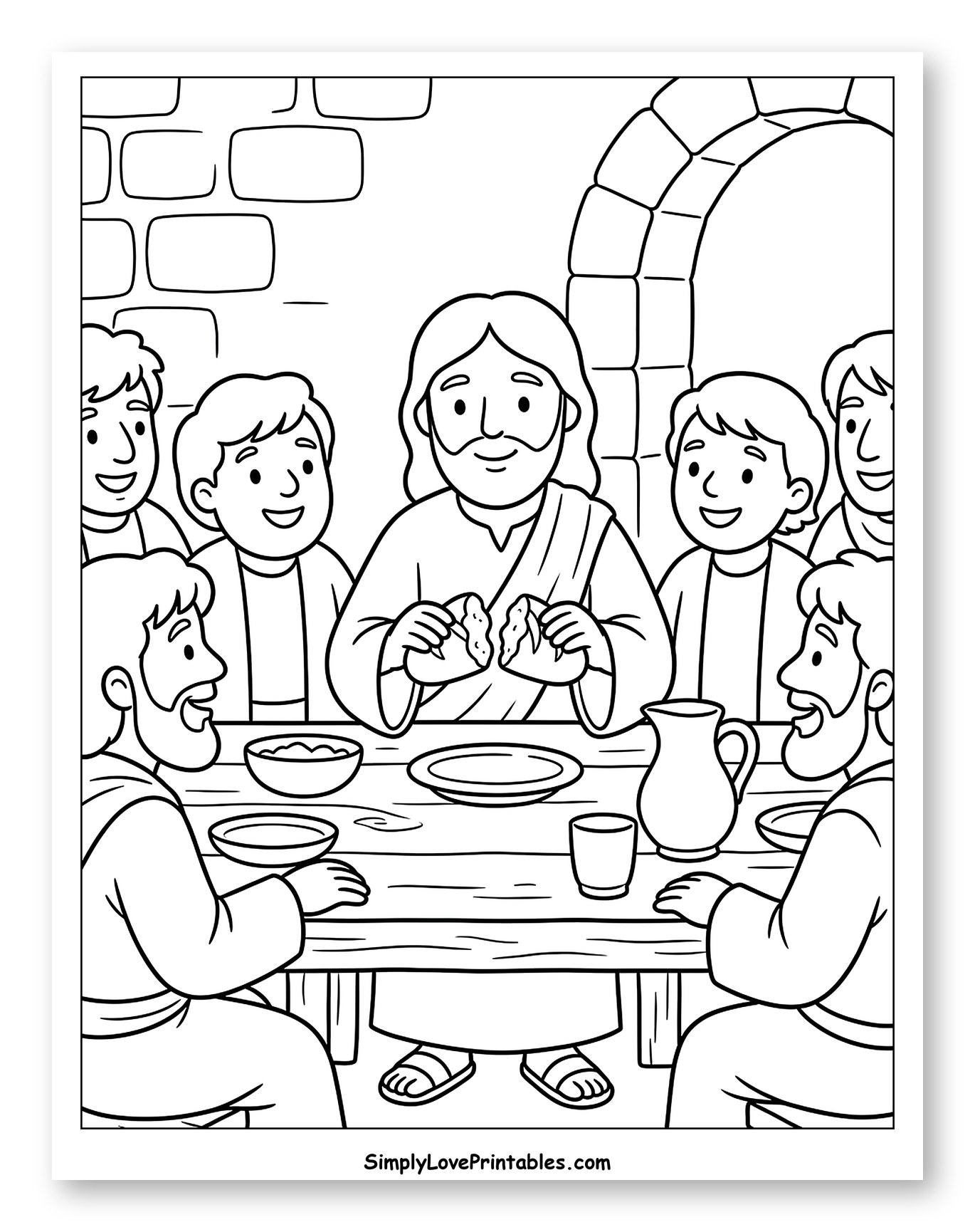 Jesus Breaking Bread with Disciples Coloring Page for Kids