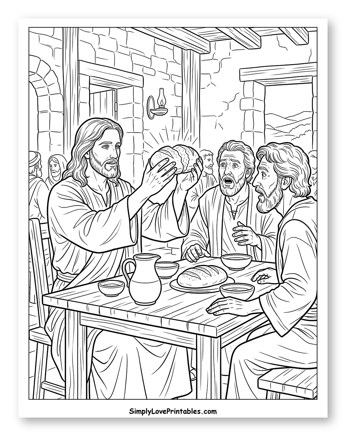 Jesus Breaking Bread with Disciples Coloring Page